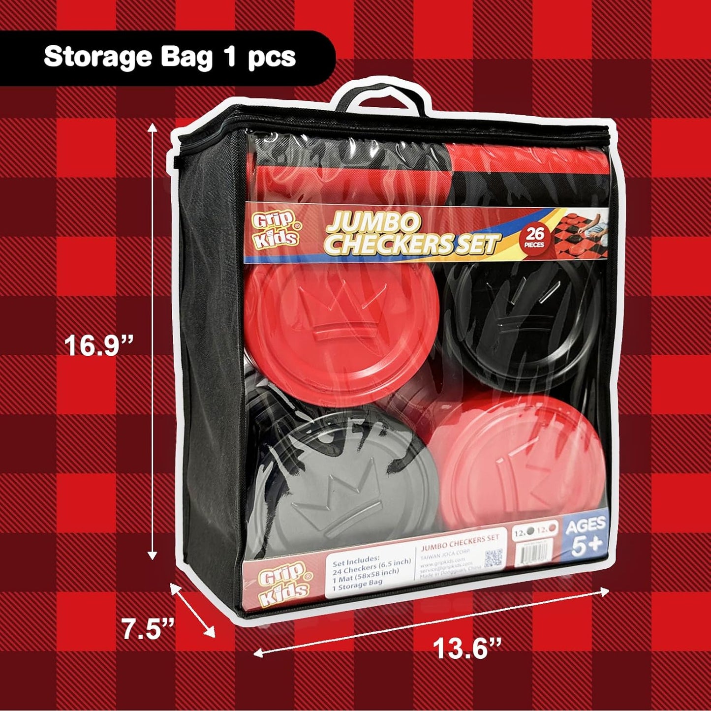 Jumbo Checkers Set with Storage Bag - 58 inch mat - Outdoor & Indoor Play Toys, Backyard Board Games, Family Party, Birthday for Toddlers Ages 5 6 7 8 Year Old - Amazon Exclusive