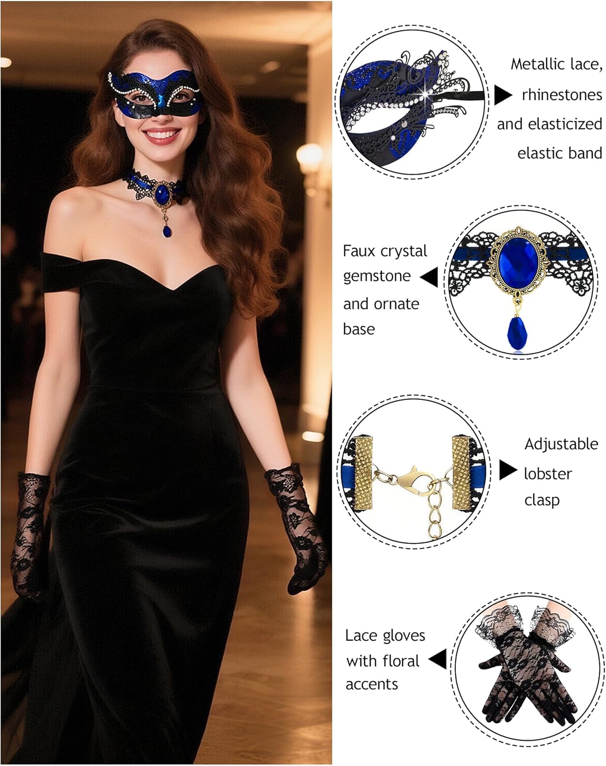 Masquerade Mask for Couples Women Men Set Halloween Mardi Gras Venetian Lace Masquerade Mask Costume Accessories