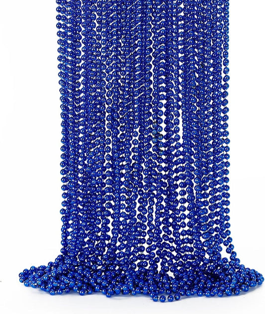 24PCS Christmas Bead Necklace, Blue Bead Necklaces Stuff, 33" Mardi Gras Beads Necklace Costume, Festival Parade Throw Accessories for Wedding Birthday Gender Reveal Party Events Supplies Decorations