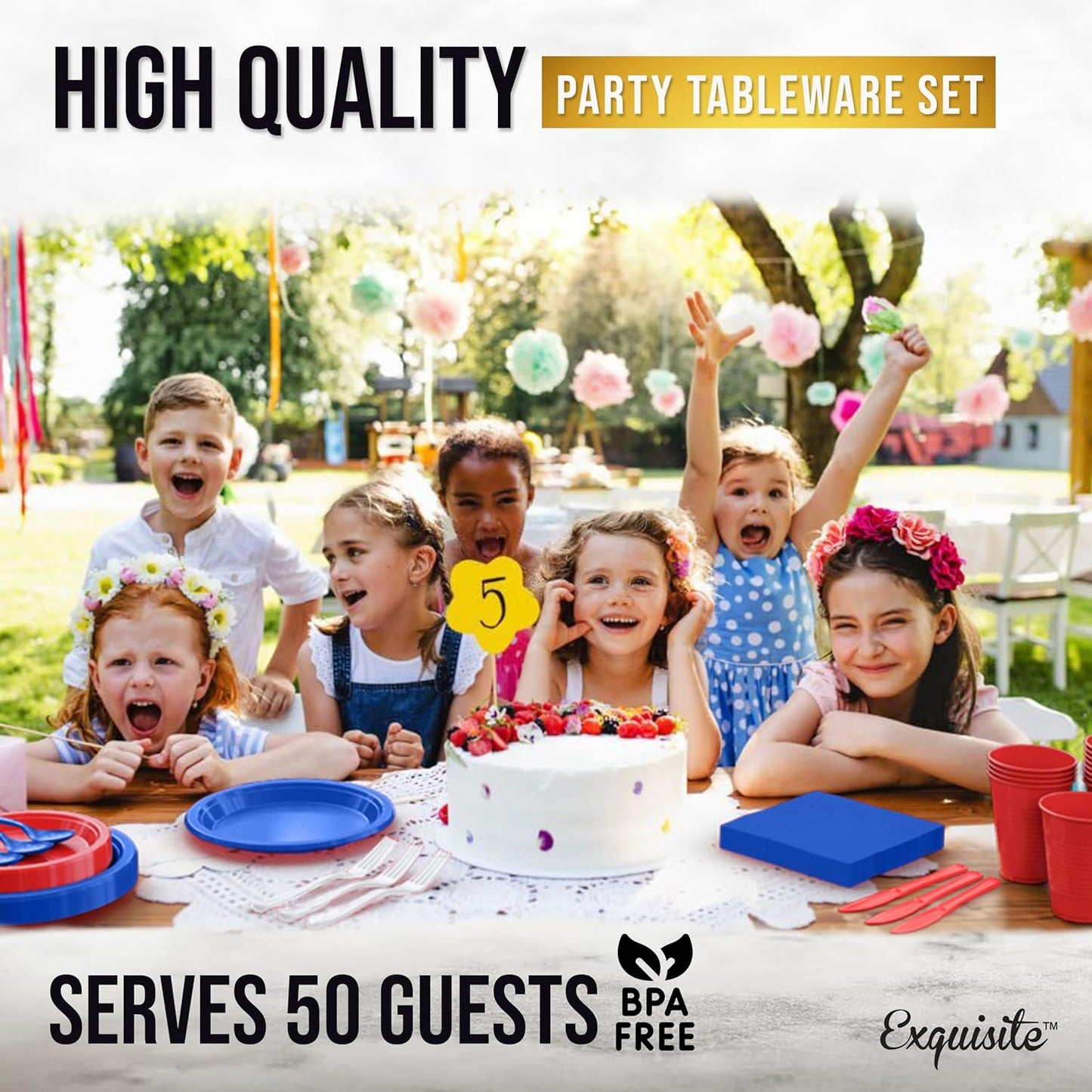 350 Pcs Patriotic Plastic Plates For Party, Patriotic Disposable Plates Set, 50 Of Each 9" Dinner Plate Set, 7" Dessert Plate, Cups, Napkins & Cutlery Plastic Dinnerware Exquisite