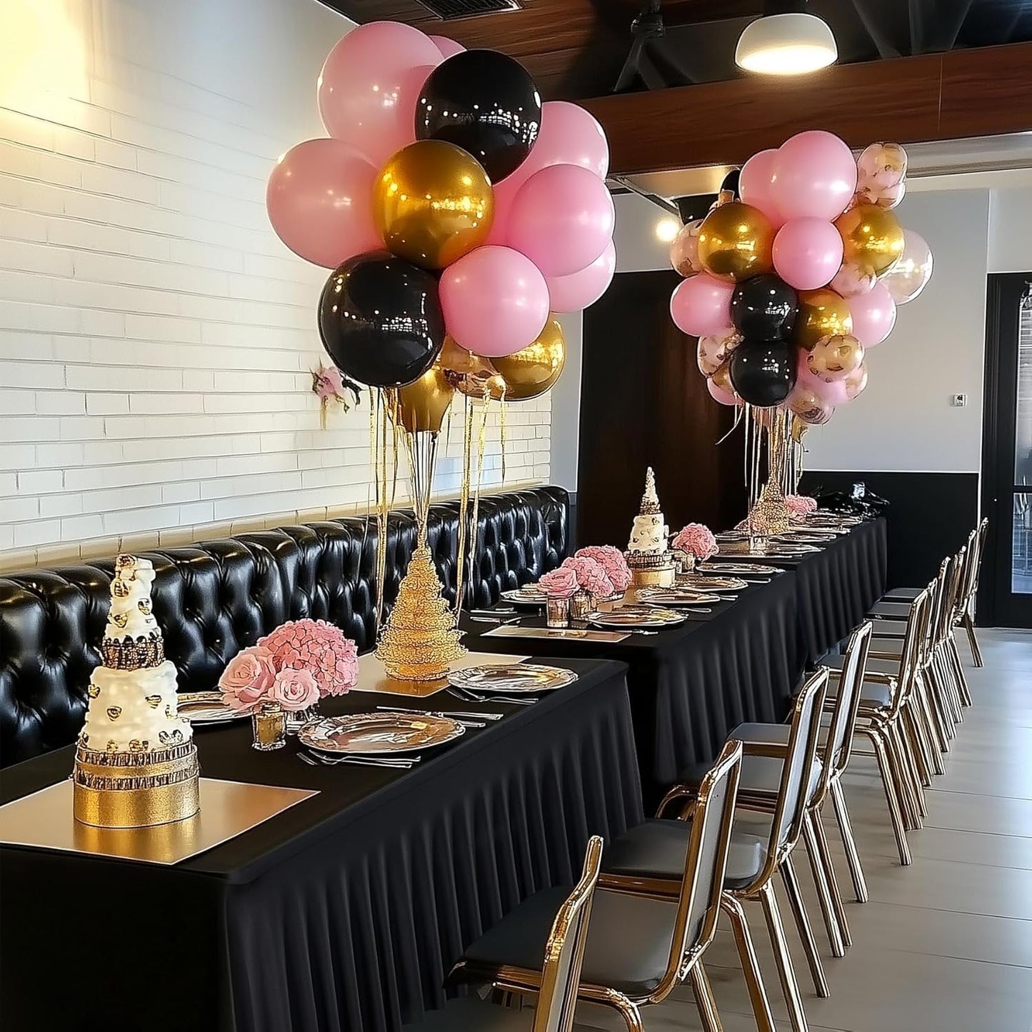 12 pk Black Spandex Tablecloth 6ft with Ruffled Skirt,Wrinkle Free High Stretch Fitted Tablecloths for 6 Foot Rectangle Tables,Pleated Elastic Spandex Table Covers 6 ft for Parties Wedding Banquet