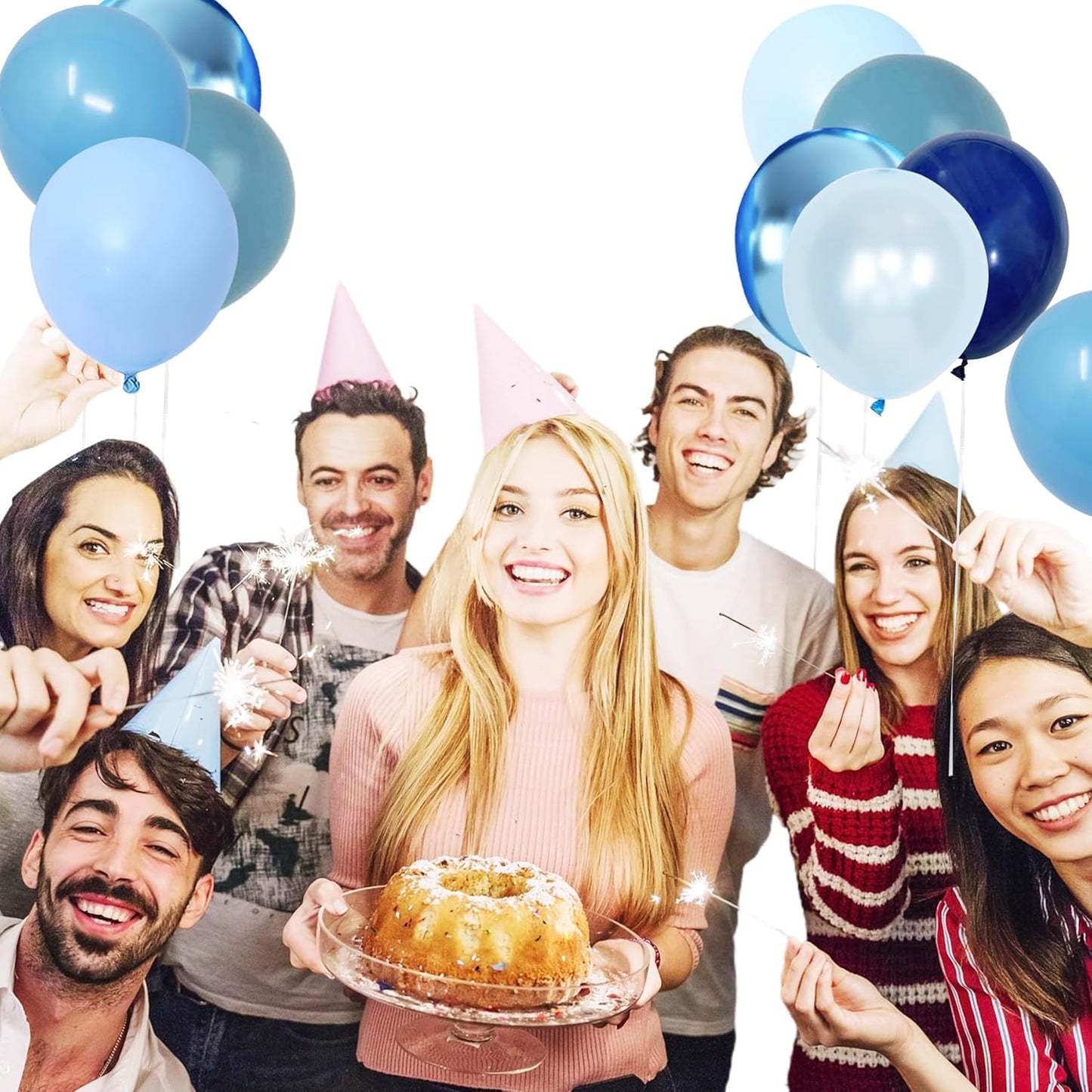 Blue Balloons, Light Blue and Navy Blue Birthday Balloons Party Decorations- 48Pcs 12inch Shades of Baby Blue, Pearl & Metallic Blue Latex Baloons for Balloon Arch Kit - Baby Shower Boy, Men Party