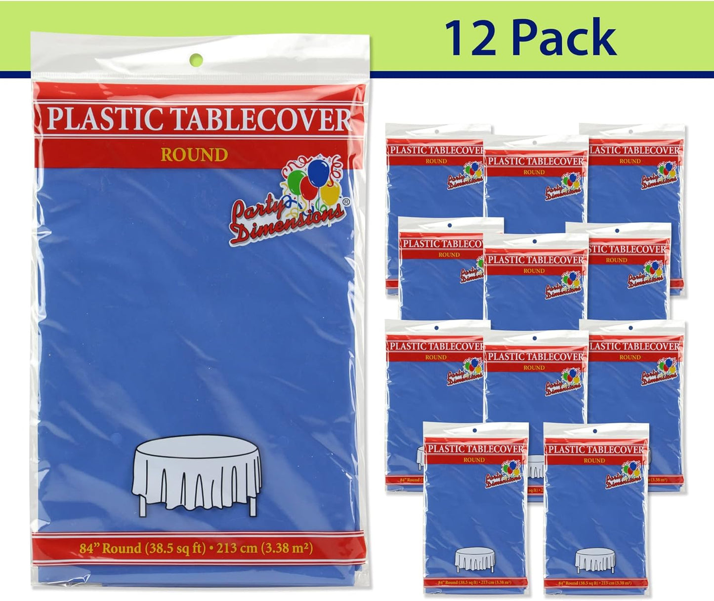 Blue Disposable Plastic Tablecloth for Round Tables (12 Pack) 84 inches Table Cloths for Parties, Events & Weddings, Indoors & Outdoors, Plastic Table Cover