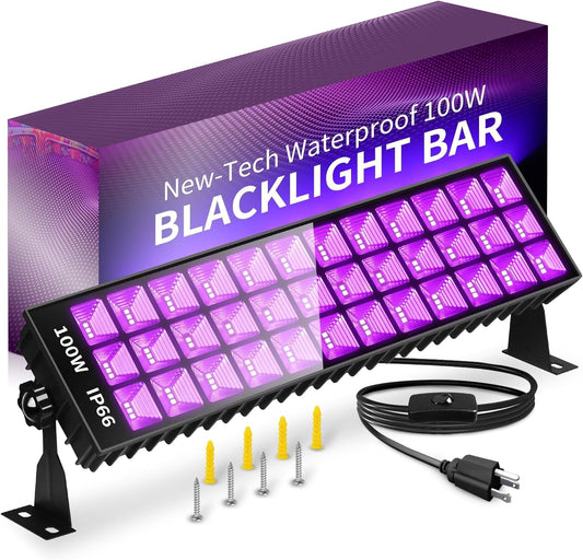 100W LED Black Lights Bar, 100 LEDs, Blacklight Flood Light for Black Light Party, for Glow Party, Bedroom, Halloween, Fluorescent Poster, Body Paint, Tapestry