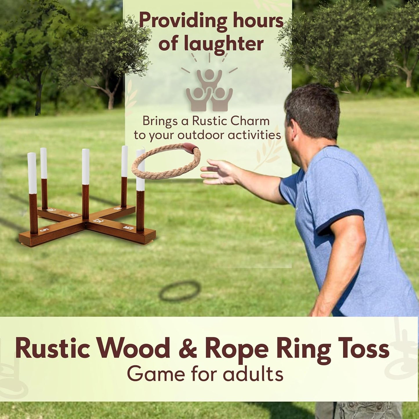 CircleCraft Rustic Ring Toss Game for Kids & Adults – Outdoor Yard Games with Rope Rings, Portable Wooden Lawn Game for Family Fun, Backyard, Beach, Camping & Picnic Activities for Christmas & Easter