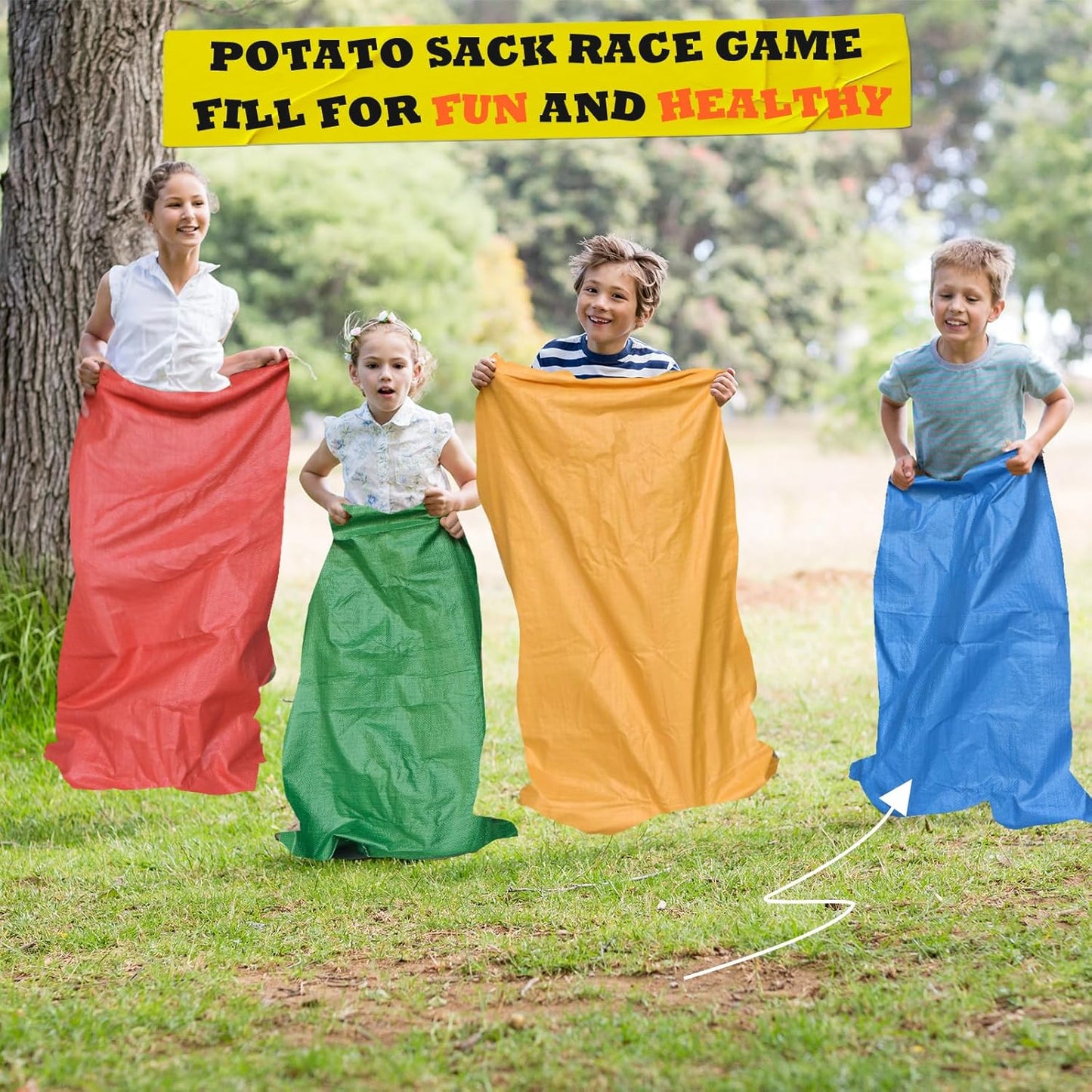 25 PCS Potato Sack Race Bags, Outdoor Games Sack Race Bags Set Includes 3-Legged Race Bands, Egg Spoon Relay Race, Plastic Medals, Carnival Outdoor Lawn Party Field Day Games for Adults & Family