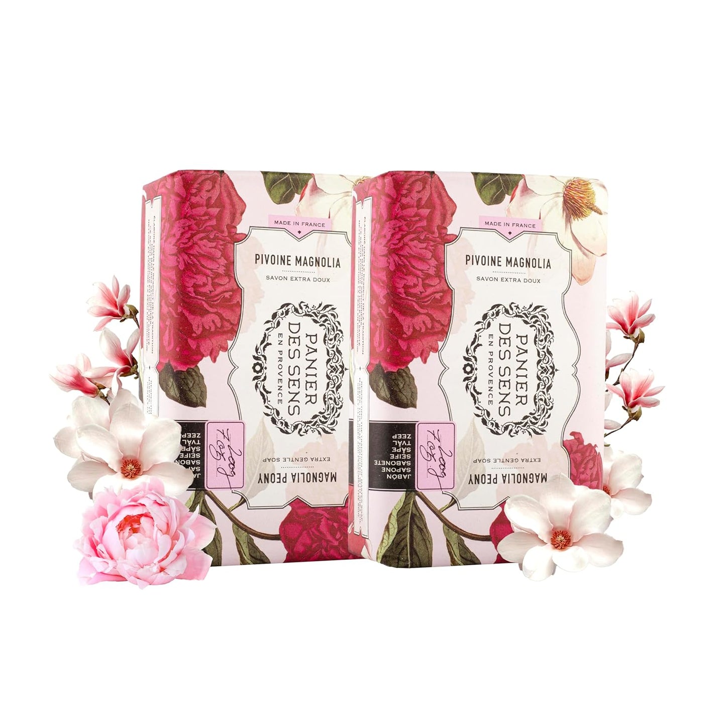 Panier des Sens Magnolia Peony Shea butter natural bar soap, bath & body soap bars - Made in France 95% natural - 2 bars, 7oz/200g each