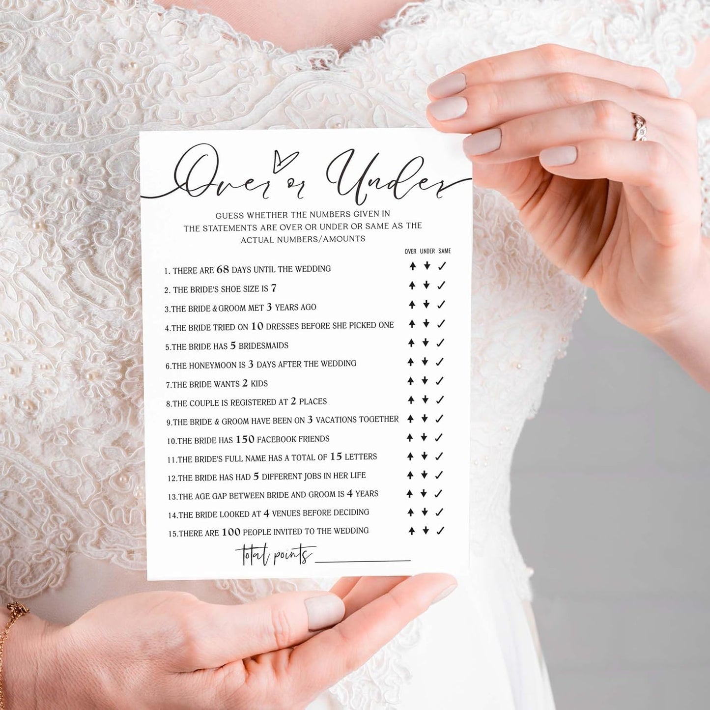 Wedding Shower Games Cards, Guess Over or Under, Bridal Shower Games 25 Guests, Engagement Party Wedding Games for Guests, Minimalist White Wedding Party Supplies - A13