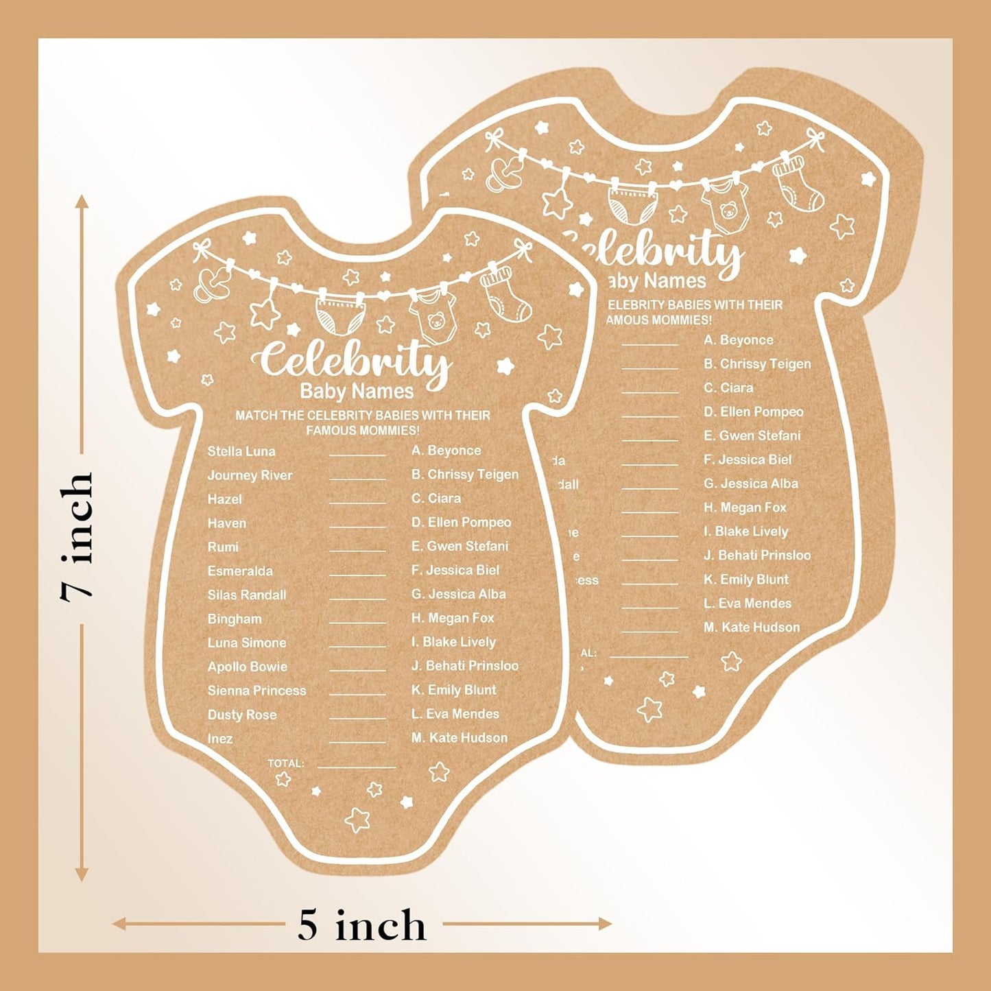 Celebrity Baby Names Baby Shower Game, Set of 30 Cards, Adults, Unisex