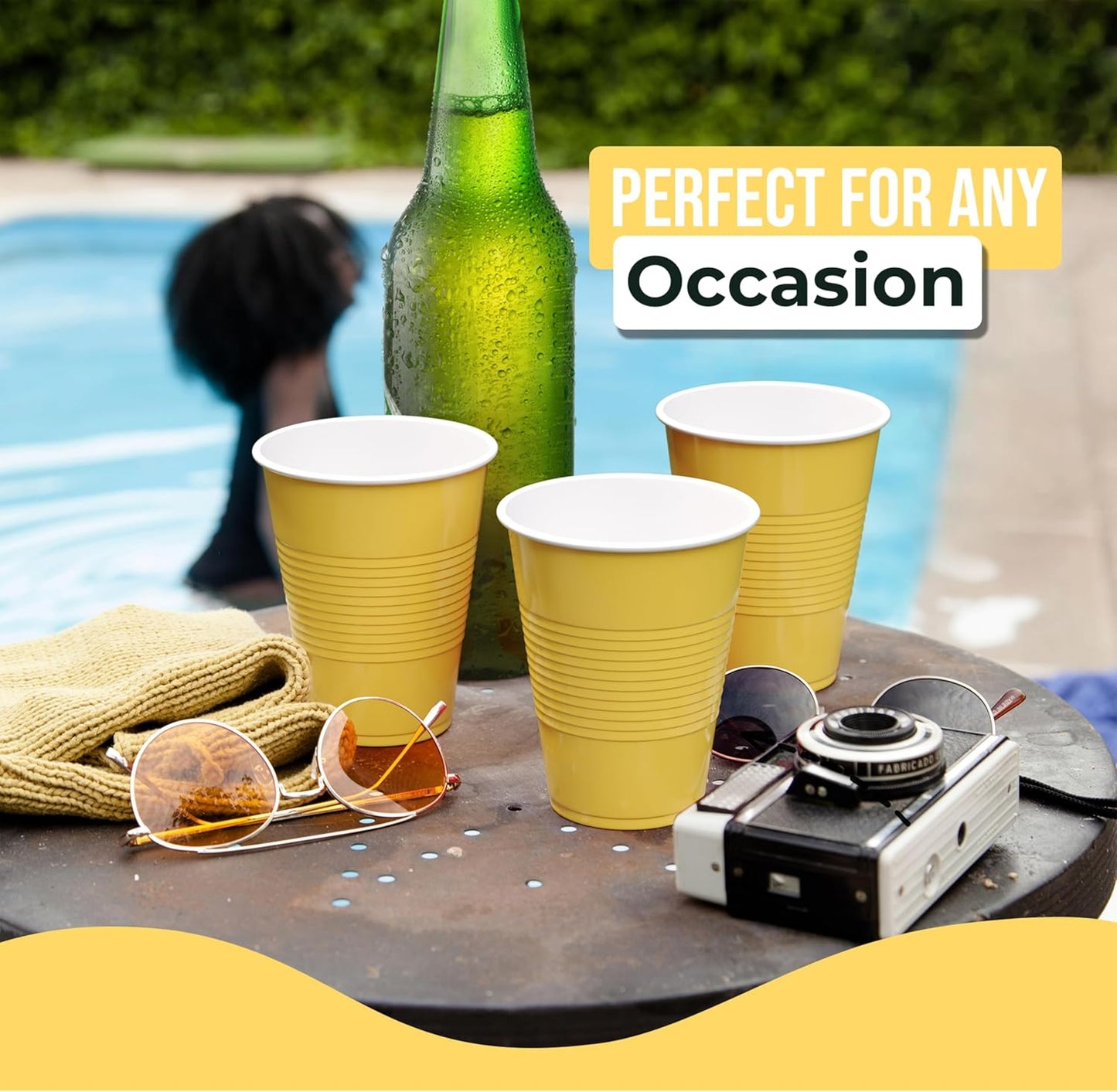 18 Oz Yellow Plastic Cups For Party Supplies 50 Pack | Yellow Disposable Cups Plastic | Disposable Drinkware For Parties, Events & Everyday