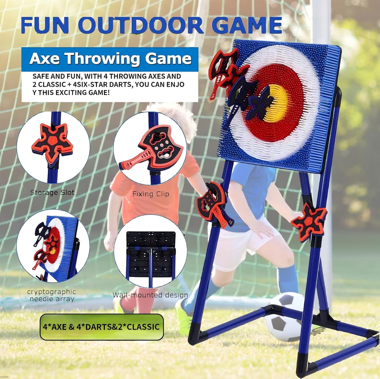 Axe Throwing Game for Backyard - 2-in-1 Axe Throwing Target Set with 4 Throwing Axes & 6 Darts - Easy to Carry Axe Throwing Target Game for Family & Adults - Carnival Games & Outdoor Indoor Yard Games