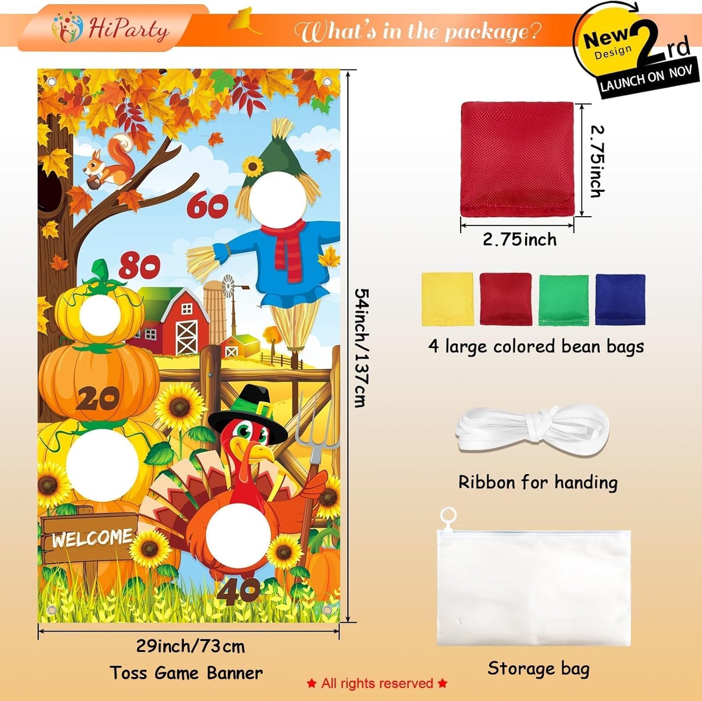 Upgraded, Fall Festival Games, Funny Fall Sign Toss Game, with 4 Bean Bags, Classic Design, Premium Banner, Accessories, Storage Bag, Thanksgiving Games for Kids Teen, Friendsgiving Party Decorations