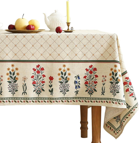 ISAENNE Designer Vintage Linen Floral Small Rectangular Tablecloth,Fall Colorful Modern Table Cloth,Anti-Wrinkle Decor Tablecloths for Dining Thanksgiving Kitchen Christmas,55"*71"-Bertina E