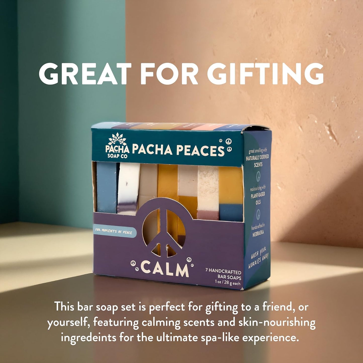 Pacha Soap Co. Bar Soap, Pacha Peaces Calm Bundle - Essential Oil All Natural Handcrafted Soap Sampler, Body, Face, and Hand Wash, Moisturizing and Cleansing Healthy Handmade Bar Soap 2-pack