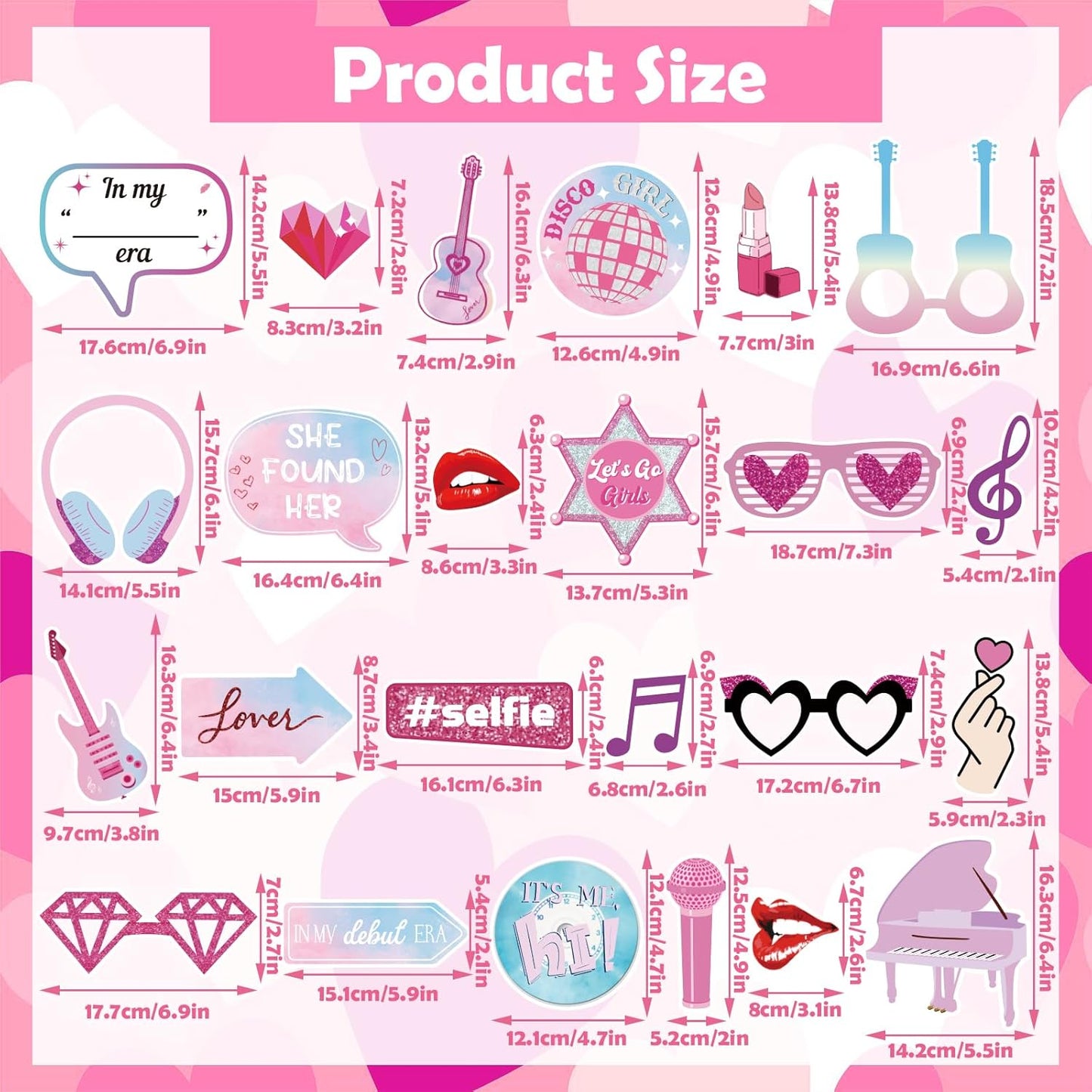 24pcs Sing Photo Booth Props, Birthday Party Supplies Sing Theme Photo Booth Props Set for Fans Girls Music Lover, Birthday Music Lyrics Party Decorations, Pink Theme Photo Booth Props for Girls