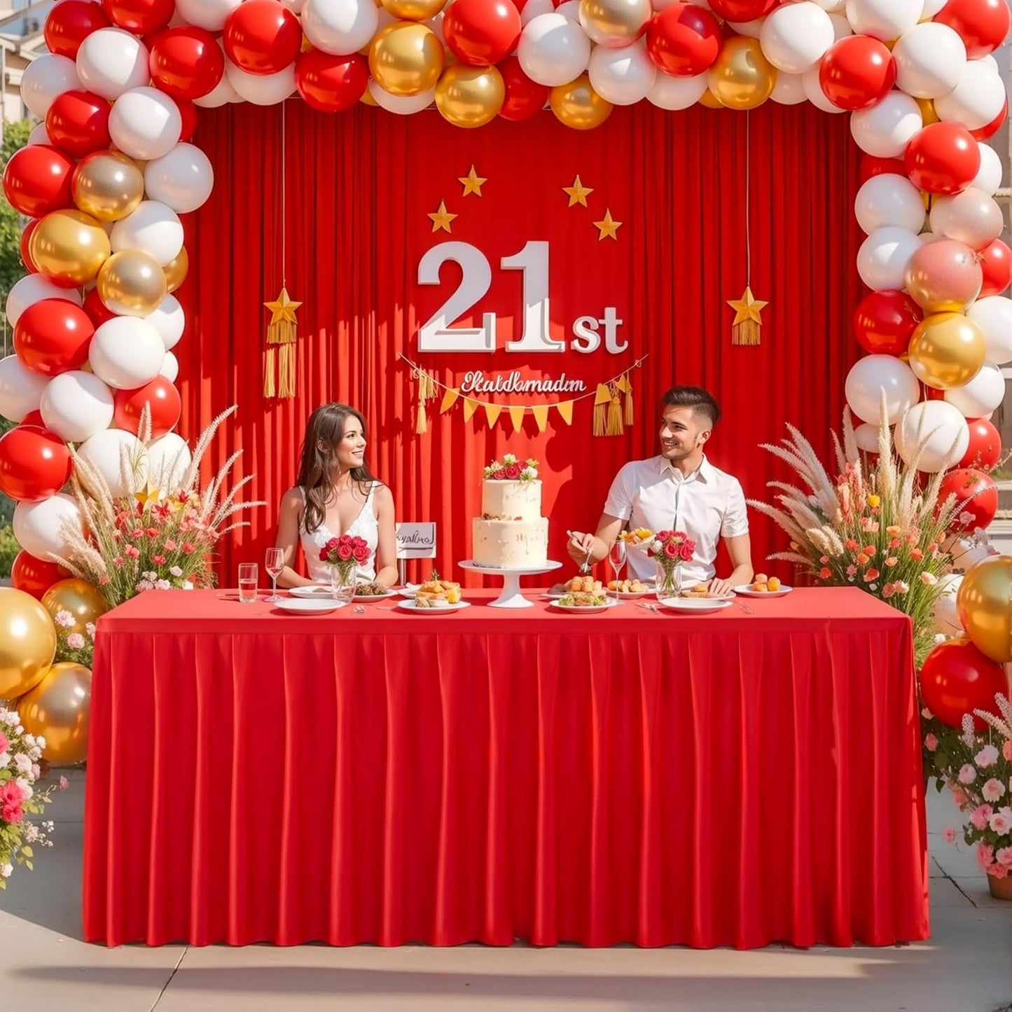 4 Pack Red Rectangle Tablecloth 6 FT Stretch Spandex Fitted Table Cloth for 6 Foot Rectangle Tables Banquet Tablecloths Wrinkle Free Table Cover Skirt Ruffle Tablecloth for Party Wedding Birthday