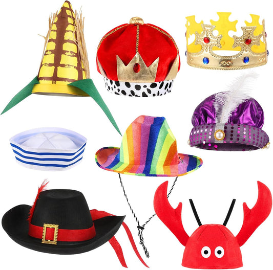 Hercicy 8 Assorted Funny Hats Bulk for Dress up Costume Photo Booth Props, Crazy Party Hats for Adult Carnival, Circus, Wedding, Birthday Accessory