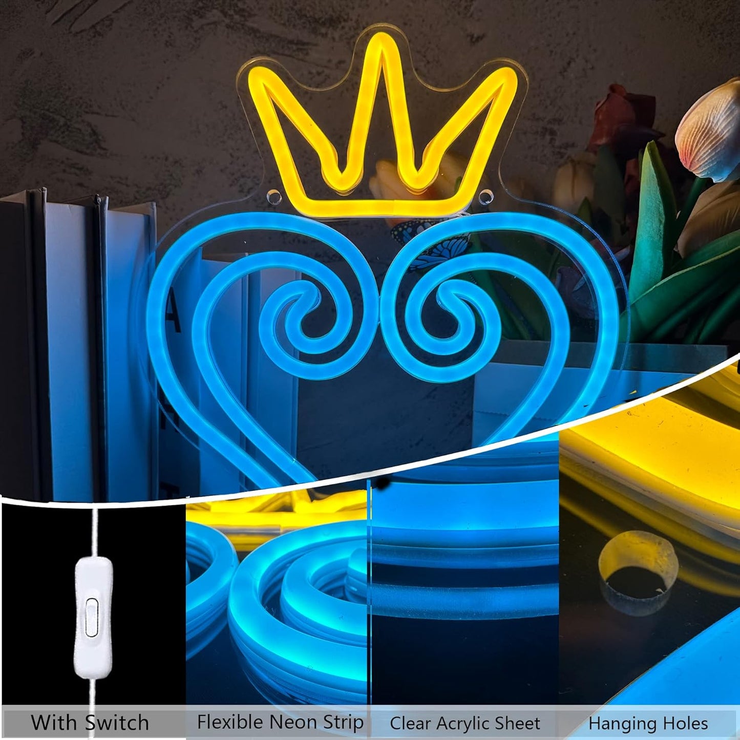 Manimo LED Kingdom and Hearts Neon Signs for Wall Decor, Anime Neon Sign, Neon Game Room Setup, USB Powered for Man Cave Game Home Party Bedroom Room Teenager Gamer Birthday Gifts(9.8 * 13in)