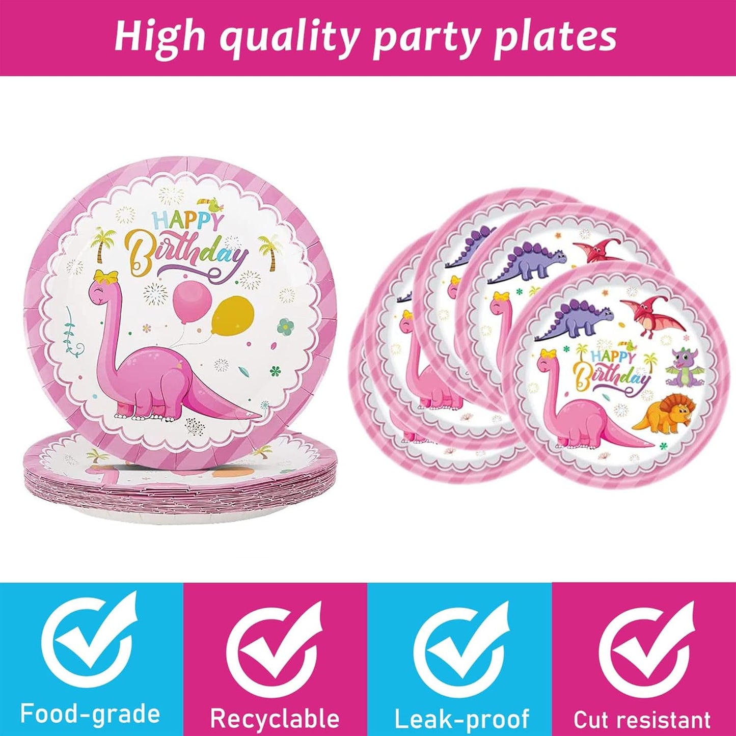 120 Pcs Pink Dinosaur Birthday Party Plates Napkins Girls Dinosaur Theme Birthday Party Tableware Disposable Paper Plates Napkins Party Decorations Supplies for 30 Guests