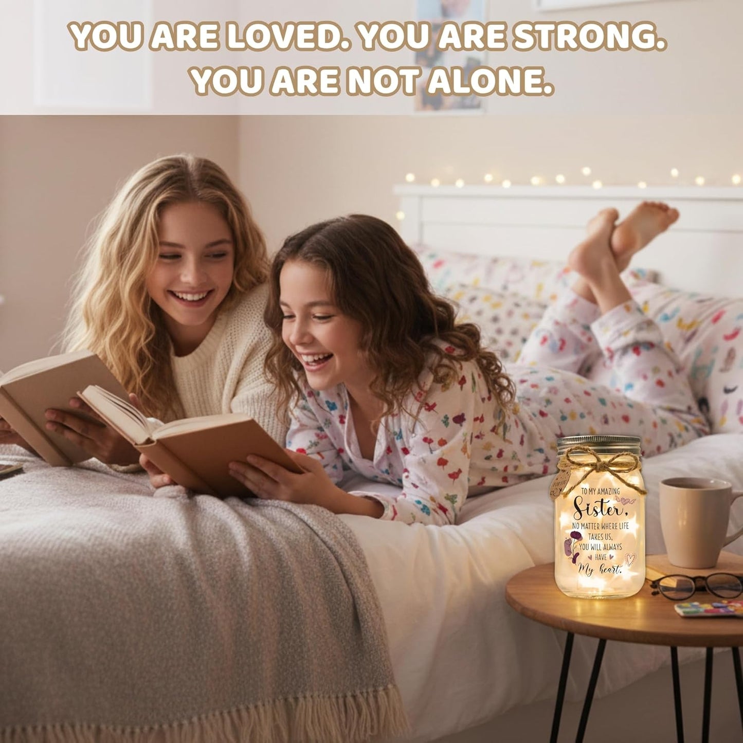 SOLMAY Sister Gifts Mason Jar Night Light – Unique Birthday & Christmas Gift for Sister– Sentimental Decorative Lamp from Sibling or Brother with Warm LED Fairy Lights