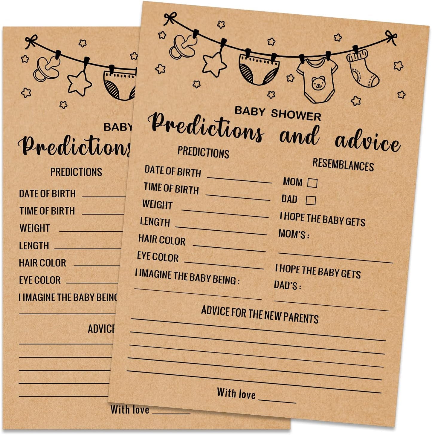 Baby Predictions and Advice Baby Shower Game, Girl or Boy Babies New Parent Message Advice Book, Baby Shower Party Games Supplies & Activities, 30 Game Cards Included, Kraft