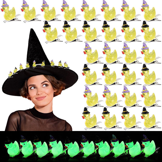 30 Pcs Mini Glow Hair Clips Girls Rave Hair Clips for Women Christmas Music Festival Holiday Party Supplies (Witch Hat Duck)