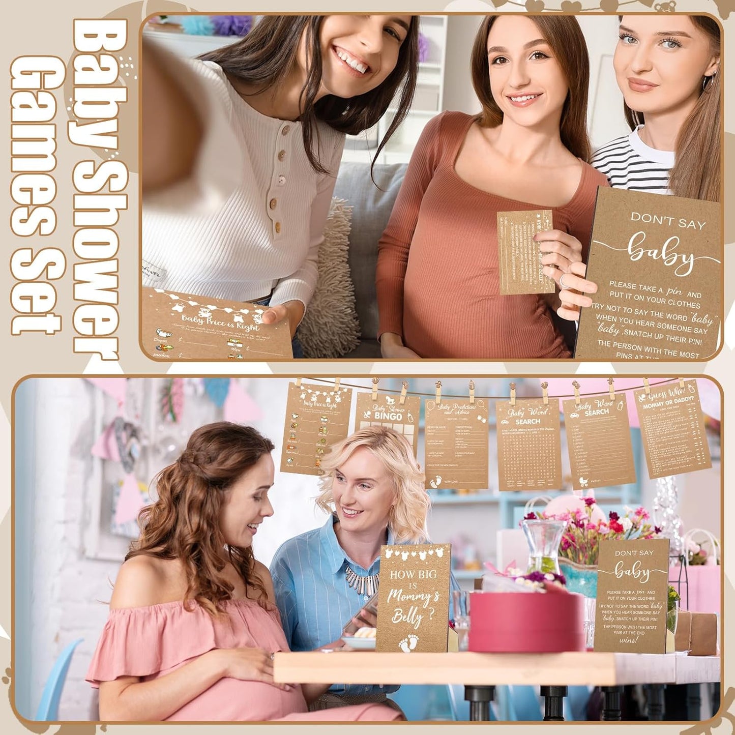 426 Pcs Kraft Baby Shower Games Set-8 Games, Includes Baby Shower Bingo, Price is Right, Guess Who, Word Scramble, Prediction and Advice, How Big is Mommy's Belly, Don't Say The Words