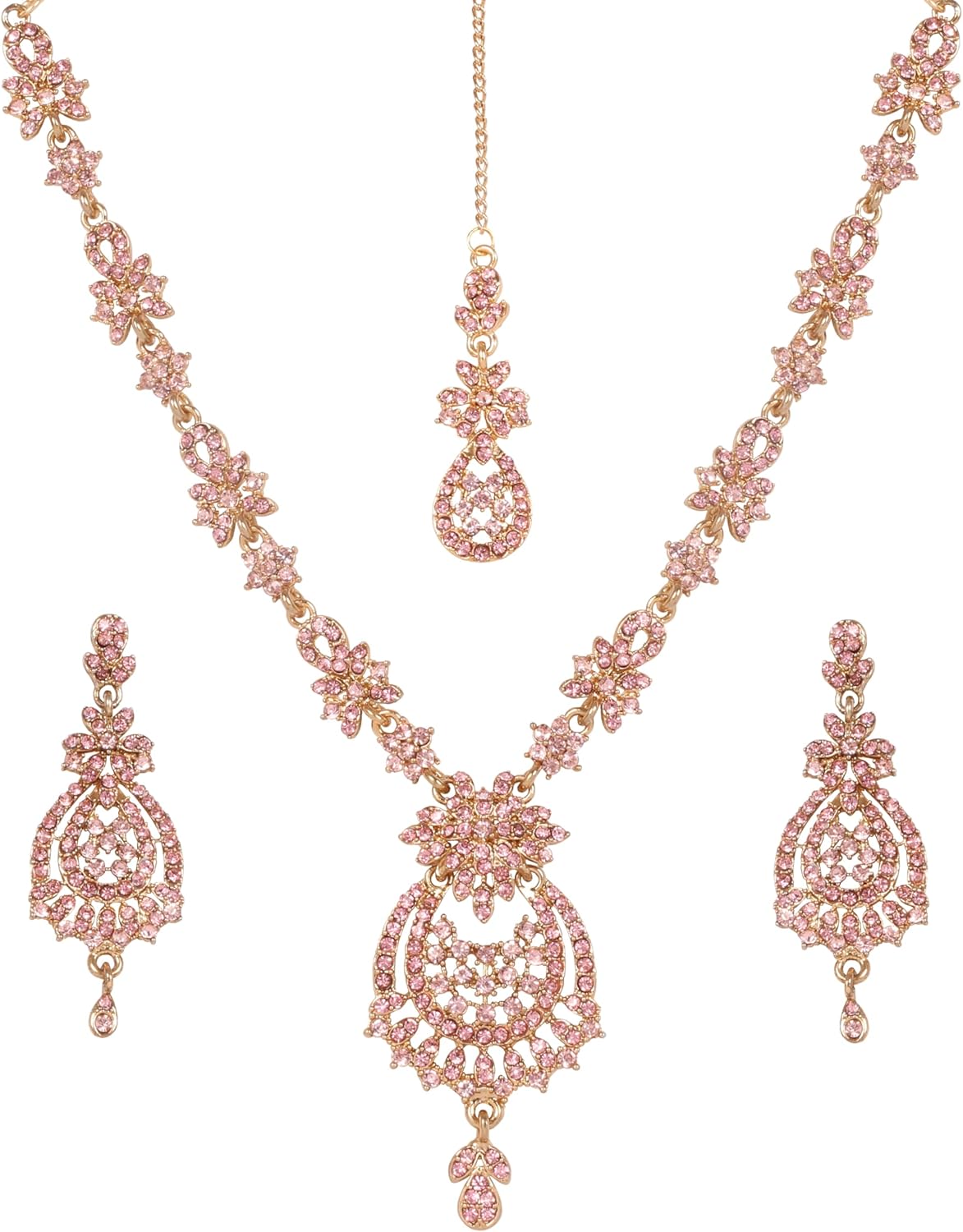 Touchstone Indian jewelry sets for women maang tikka wedding guest gold necklace bollywood jewellery set pageant elegant prom bride accessories western crystal chunky rhinestone necklaces
