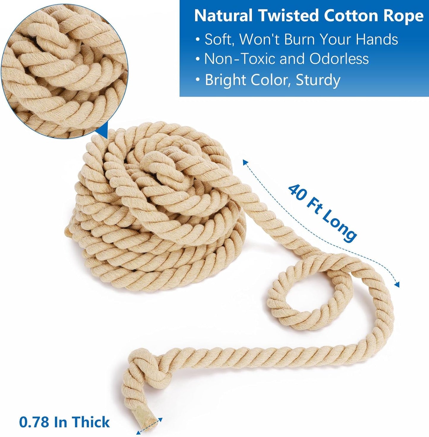 Outdoor Yard Games 40ft Tug of War Rope for Kids, Teens and Adults, Field Day Family Reunion Birthday Party Outside Backyard Lawn Games for Team Building Activities, Khaki
