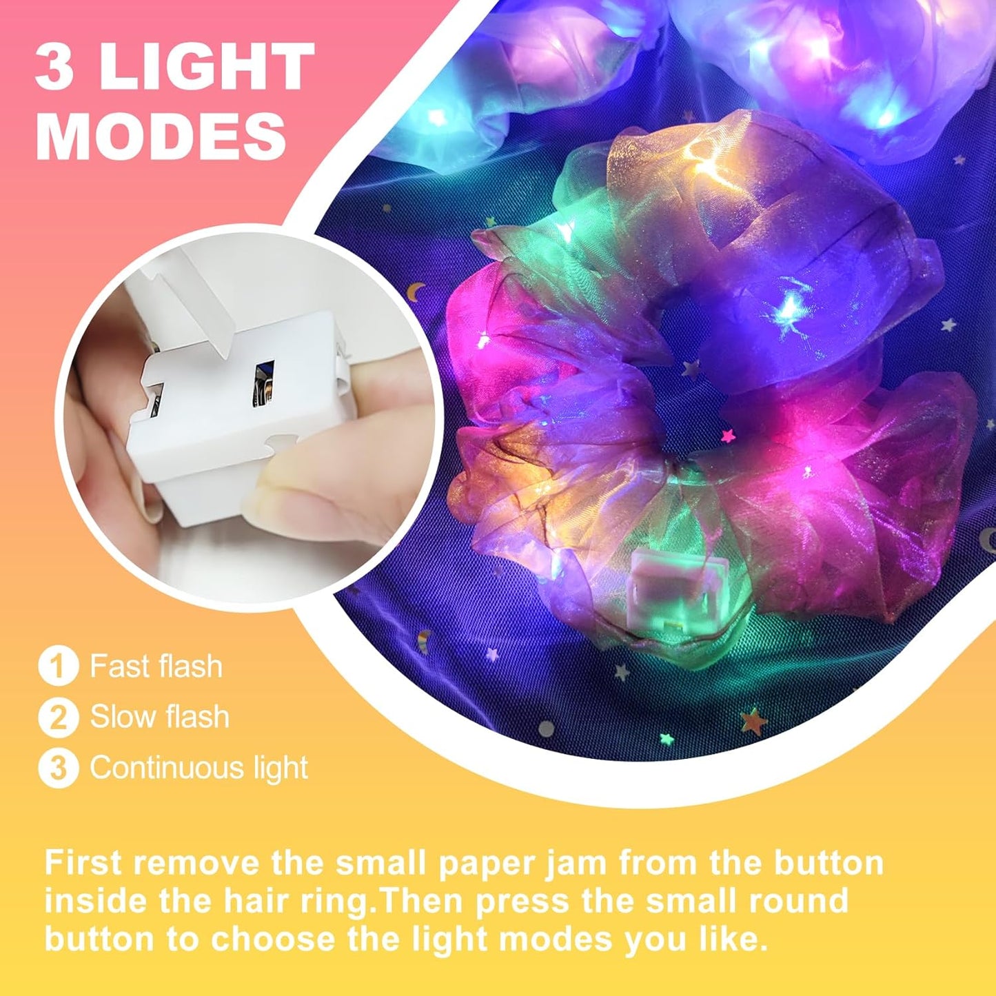 Light Up Scrunchies, Double-layer LED White Scrunchy Fun Hair Ties Glow in the Dark Party Supplies Glow Sticks Party Favor Festival Rave Accessories for Women Neon Party(9PCS-White Set)