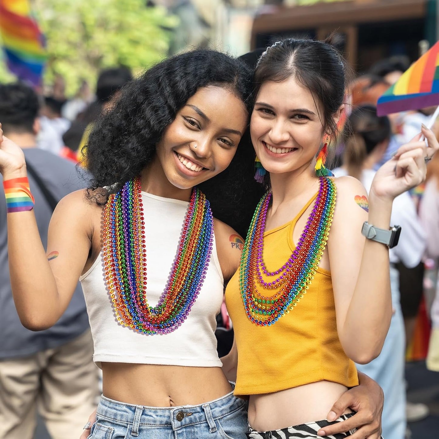 SHAOQINLIN 102 PCS Pride Beads Necklaces, Pride Accessories, Rainbow Beads Necklaces Bulk, Gay Lesbian Pride Month Parade Throws Pride Party Favors in 6 Colors