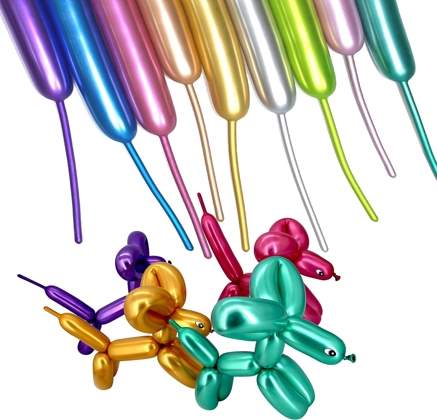 100Pcs Metallic 260 Balloons, Color Chrome Long Balloon for Animals, 260 Art Ballon for Twisting, Skinny Modeling Supplies for Birthday Party Wedding Festival Decorations. Multi