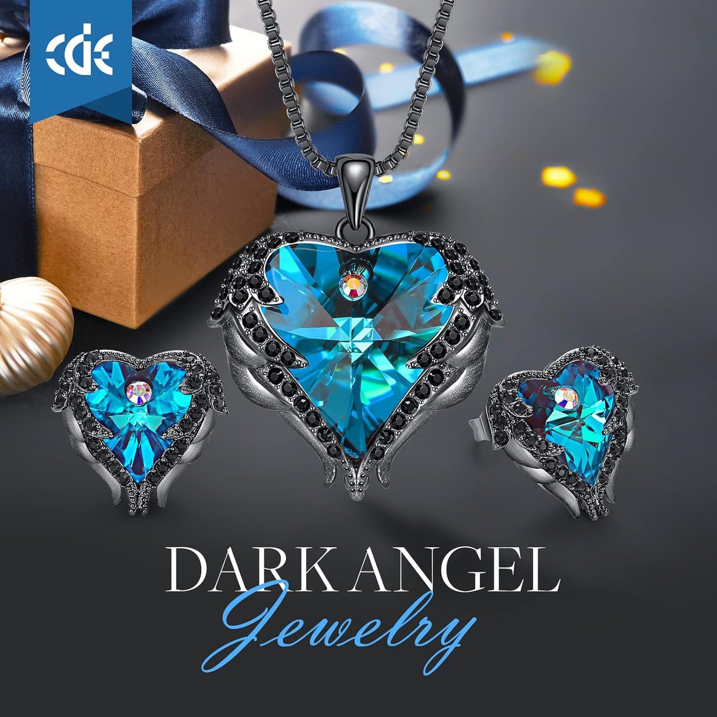CDE Mothers Day Jewelry Set for Women, Angle Wing Heart Pendant Necklaces and Earrings with Birthstone， Birthday/Anniversary Christmas Jewelry Gift for Women Wife Her