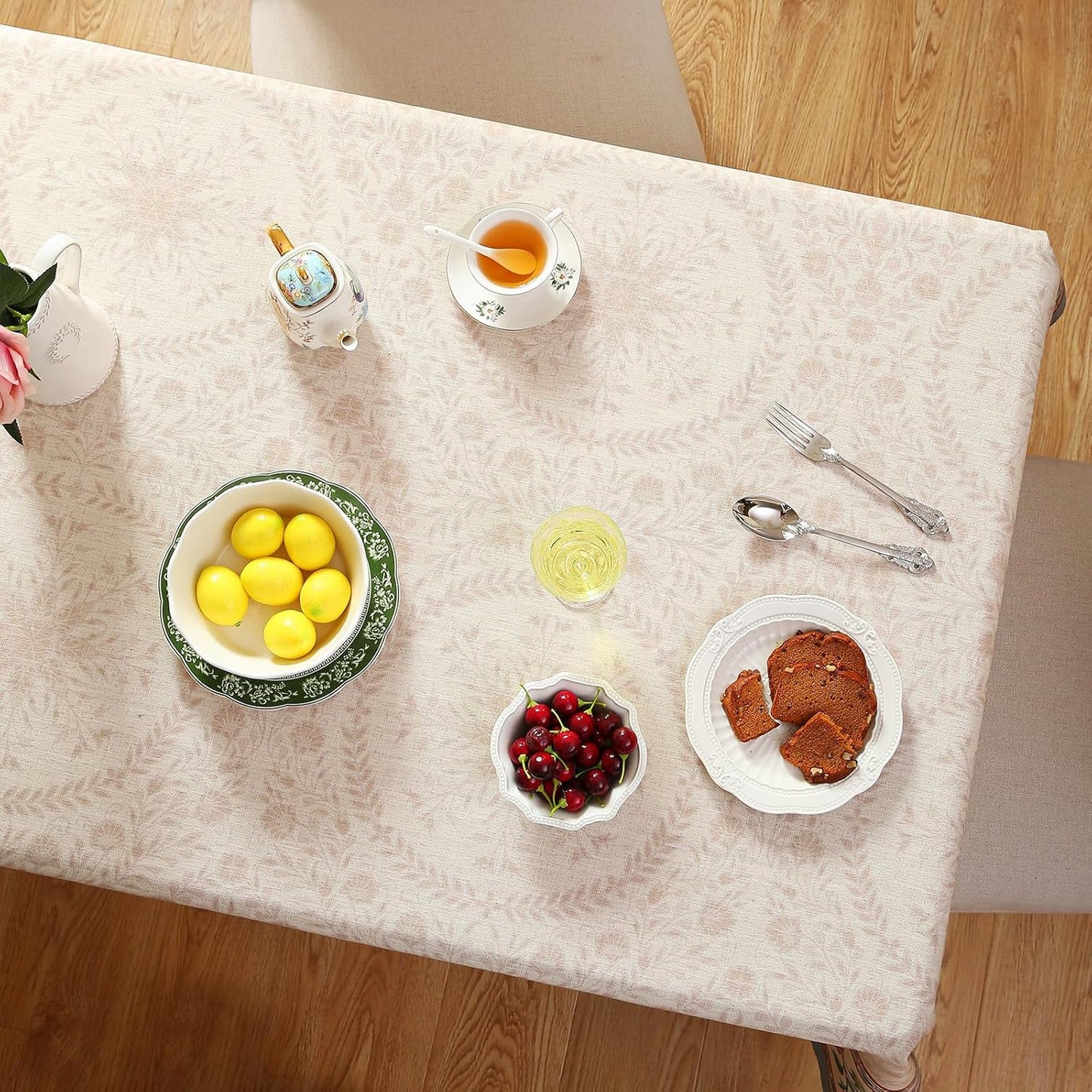 Beige Linen Small Square Tablecloth,Vintage Indian Style Soft and Colorfast Floral Tablecloths,Decor Table Cover for Kitchen,Dining,Party,Thanksgiving,Christmas,55"*55"-Flowershadow E