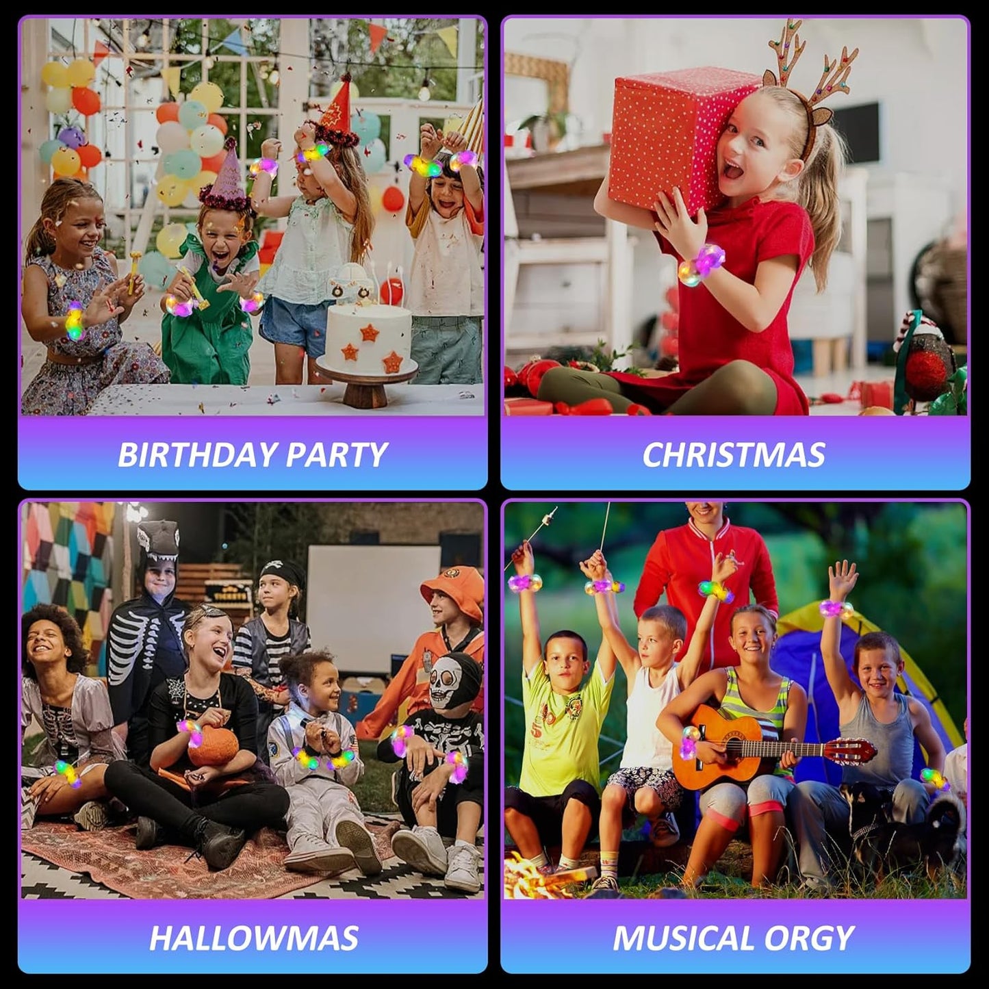 Light Up Scrunchies, Easter Gifts Scrunchy Hair Ties Glow in the Dark Party Supplies Glow Sticks Party Favor Festival Rave Accessories for Neon Party, Fun Hair Scrunchies (4Pcs-Purple+brown)