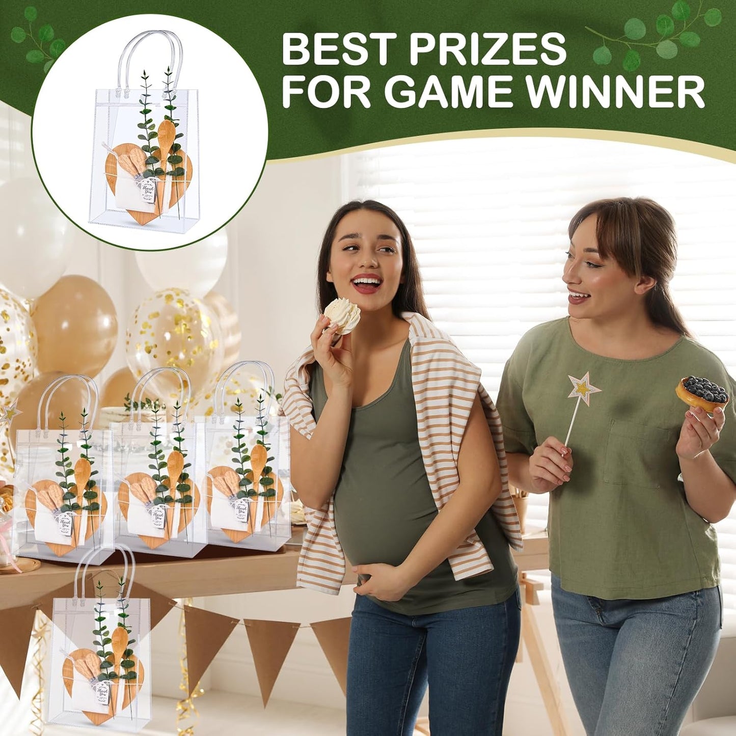 55Pcs Baby Shower Prizes for Game Winners 6 Sets Charcuterie Board with Spoons Butter Spreaders Forks Plaid Towel Thanks Card and Gift Bags for Bridal Shower Favors Party (Heart Shaped)