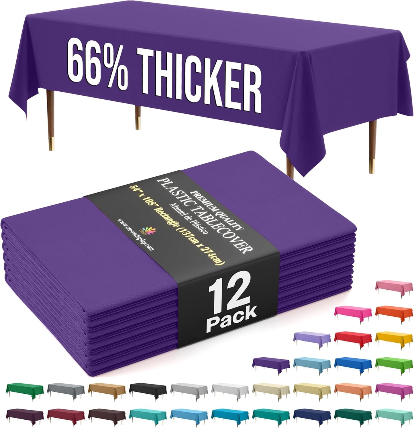 Exquisite 66% Thicker Premium Plastic Table Cloth Rectangle Table Cover 0.5 Mil 12 Pack Purple Table Cloth 54 Inch x 108 Inch Disposable Tablecloth Won't Tear Easily Like Cheap Thin Brands