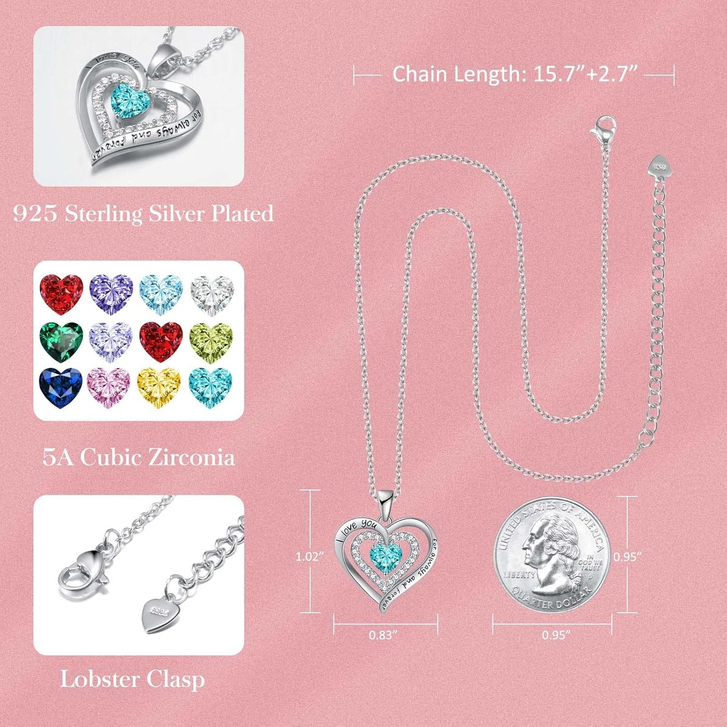 REDBEE Necklaces for Women Birthstone Heart Necklace Jewelry for Wife Girlfriend Woman Necklace