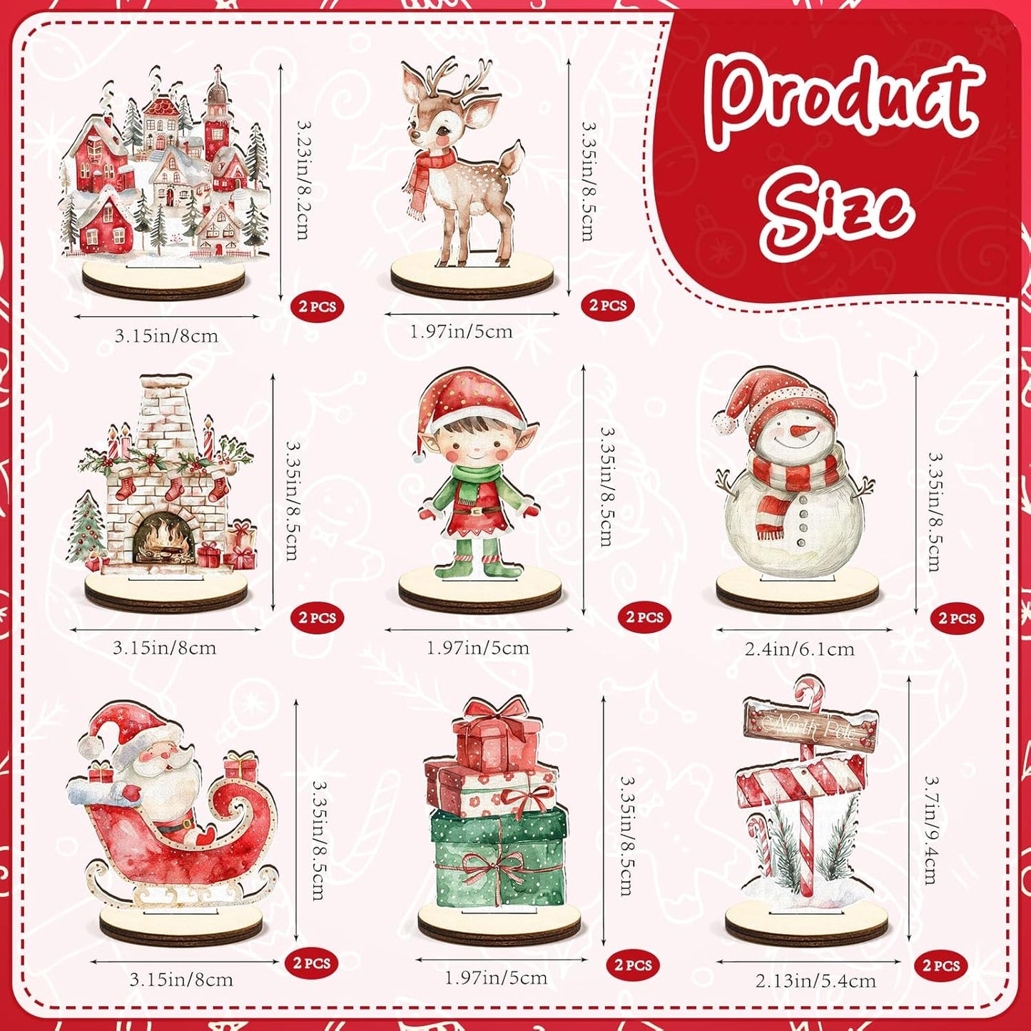 16 Pcs Wooden Classic Christmas Table Centerpiece Vintage Watercolor Xmas Tabletop Detachable Sign Farmhouse Snowman Deer Santa Table Toppers Display Decor Birthday Photo Props Party Favor Supplies