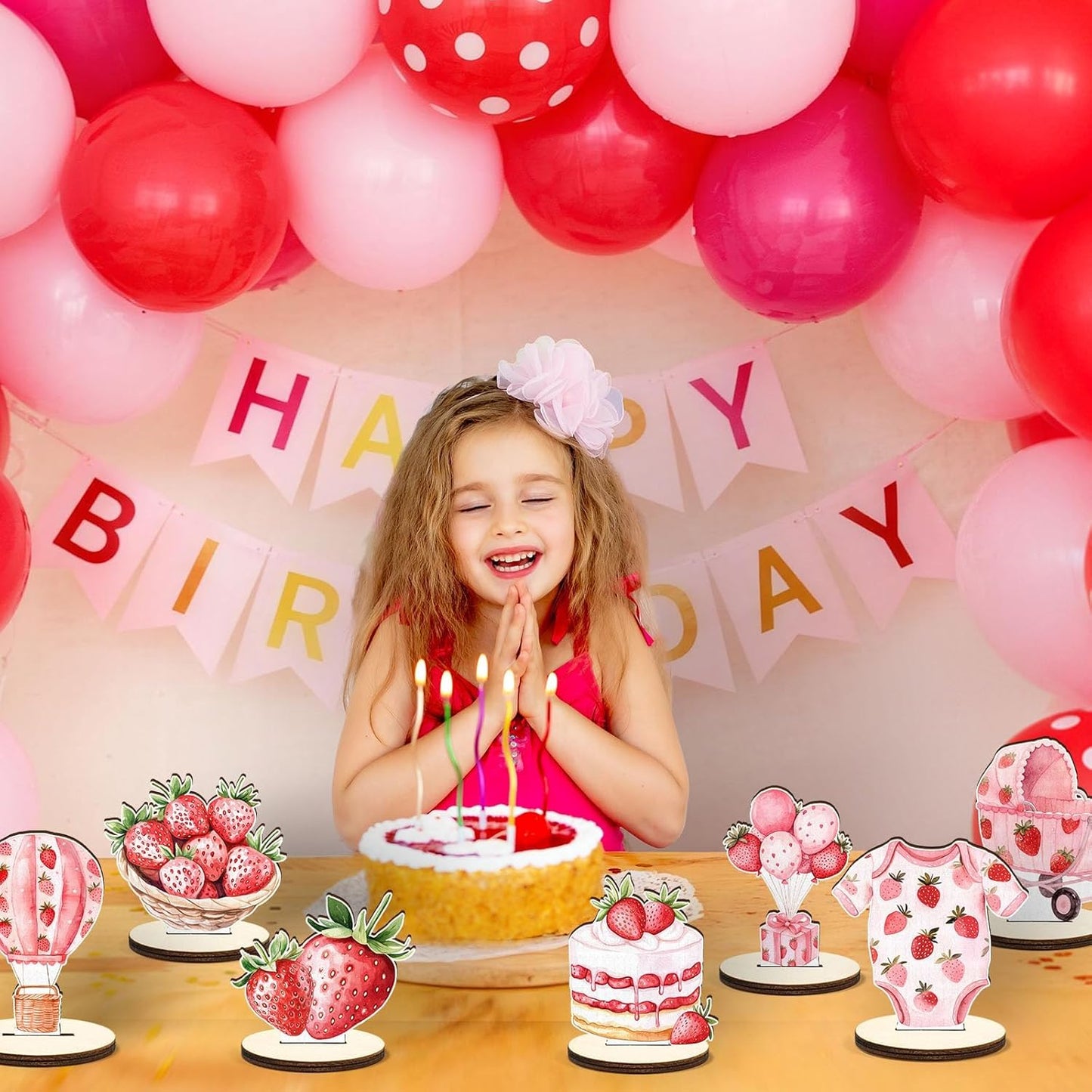 16 Pcs Wooden Strawberry Baby Shower Table Centerpiece A Berry Sweet Baby Is On The Way Tabletop Detachable Sign Boy Girl Gender Reveal Table Topper Display Decoration Birthday Photo Props Party Favor