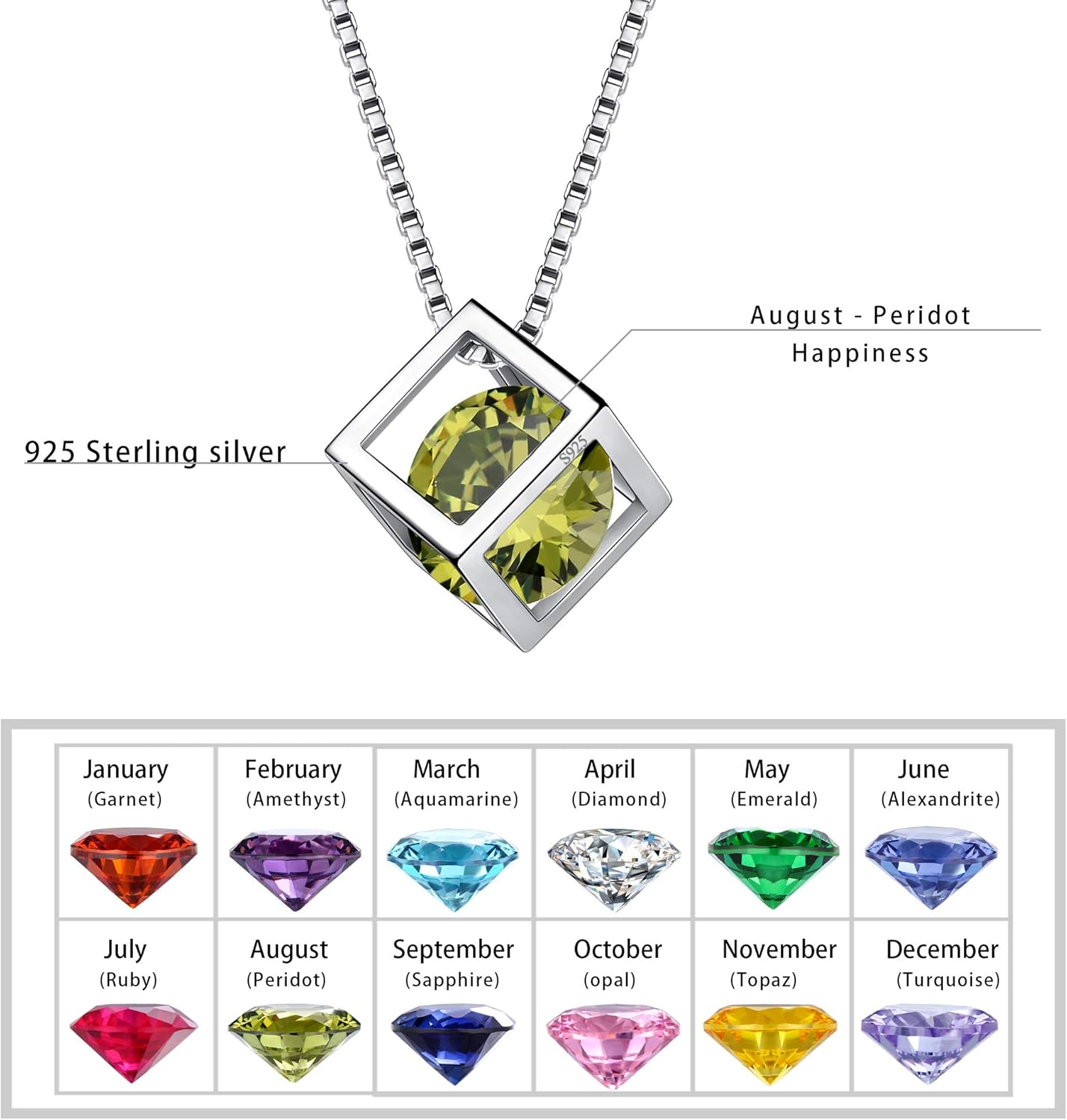 Aurora Tears Birthstone Necklace/Earring 925 Sterling Silver Women Cross/3D Cube/Cresent Moon Birth Stone Jewelry Mens Birthday Gift Anniversary Present