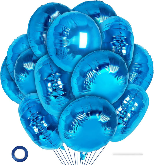 20 Pcs Blue Round Shaped Balloons,18 Inch Round Foil Balloon,Giant Round Mylar Balloon Helium Balloons for Birthday Party Baby Shower Wedding Decorations (Blue)