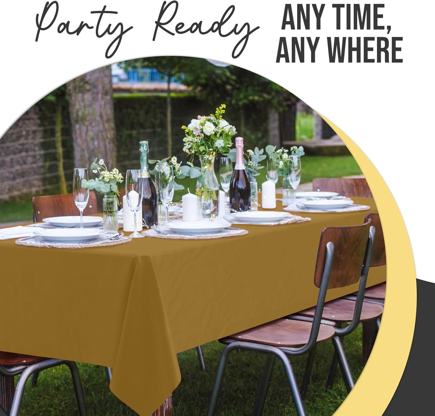 Exquisite 66% Thicker Premium Plastic Table Cloth Rectangle Table Cover 0.5 Mil 12 Pack Gold Table Cloth 54 Inch x 108 Inch Disposable Tablecloth Won't Tear Easily Like Cheap Thin Brands