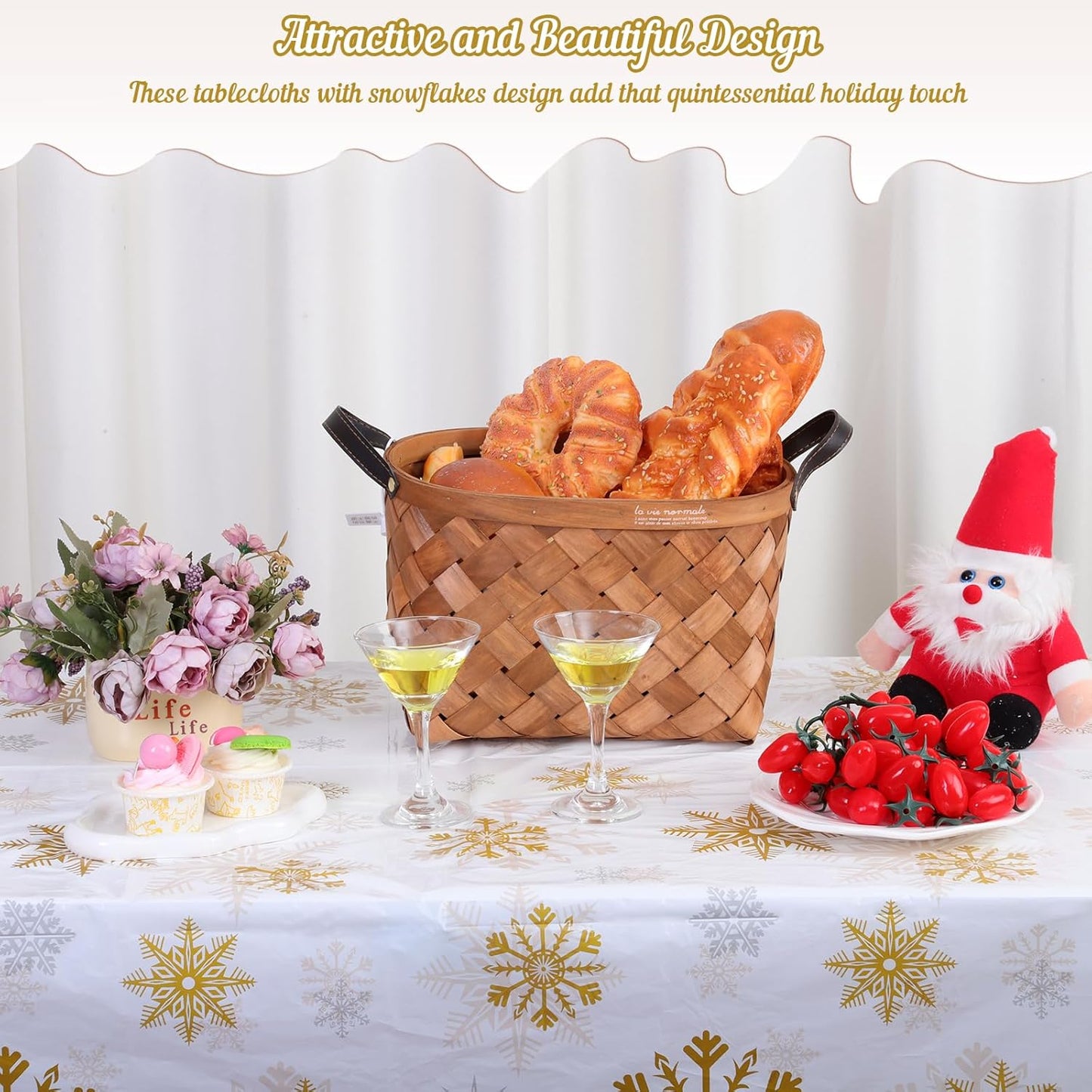 3 Pack Christmas Snowflake Plastic Tablecloth, 54 x 108Inch White and Gold Snowflake Table Cloth Disposable Waterproof Winter Snowflakes Table Cover for Winter Holiday New Year Party Supplies Decor