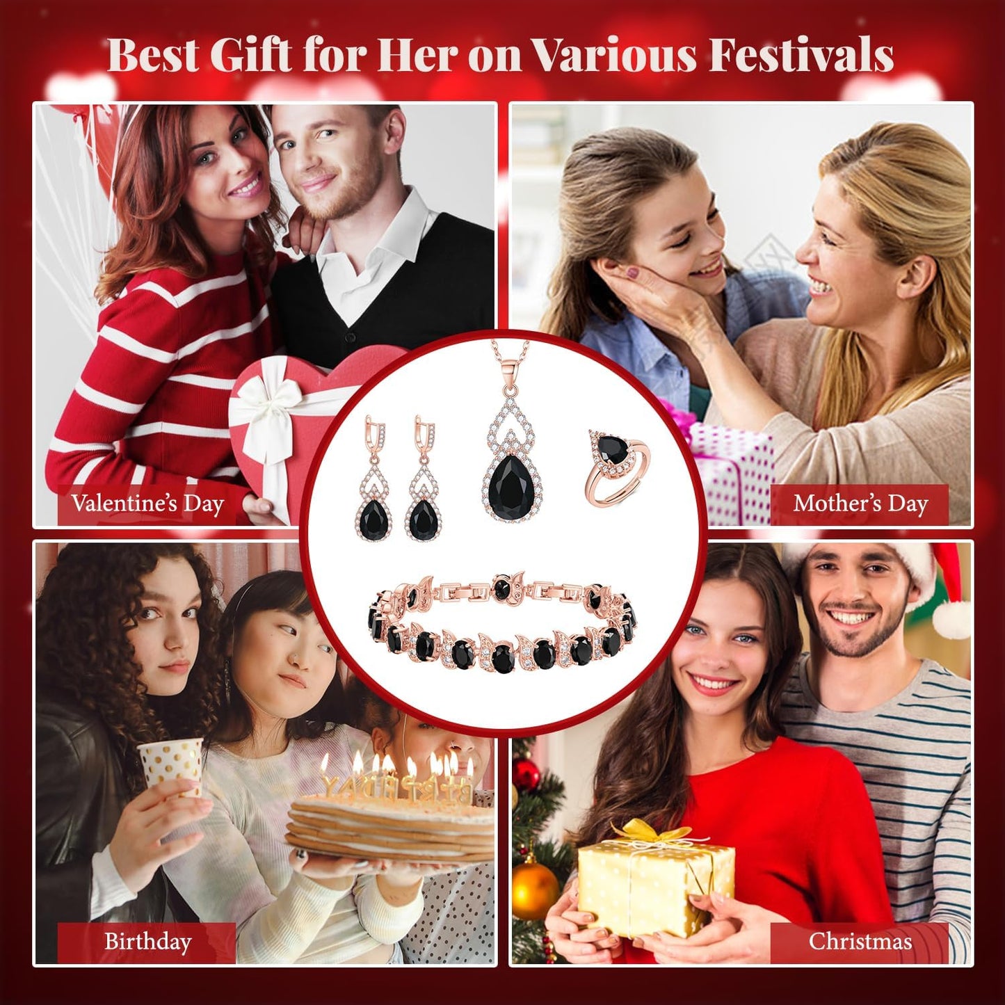 BriLove Wedding Jewelry Set for Women Bride Bridesmaid, Gorgeous Cubic Zirconia Teardrop Necklace Earrings Bracelet Adjustable Ring Jewelry Gift for Birthday/Anniversary/Mother’s Day