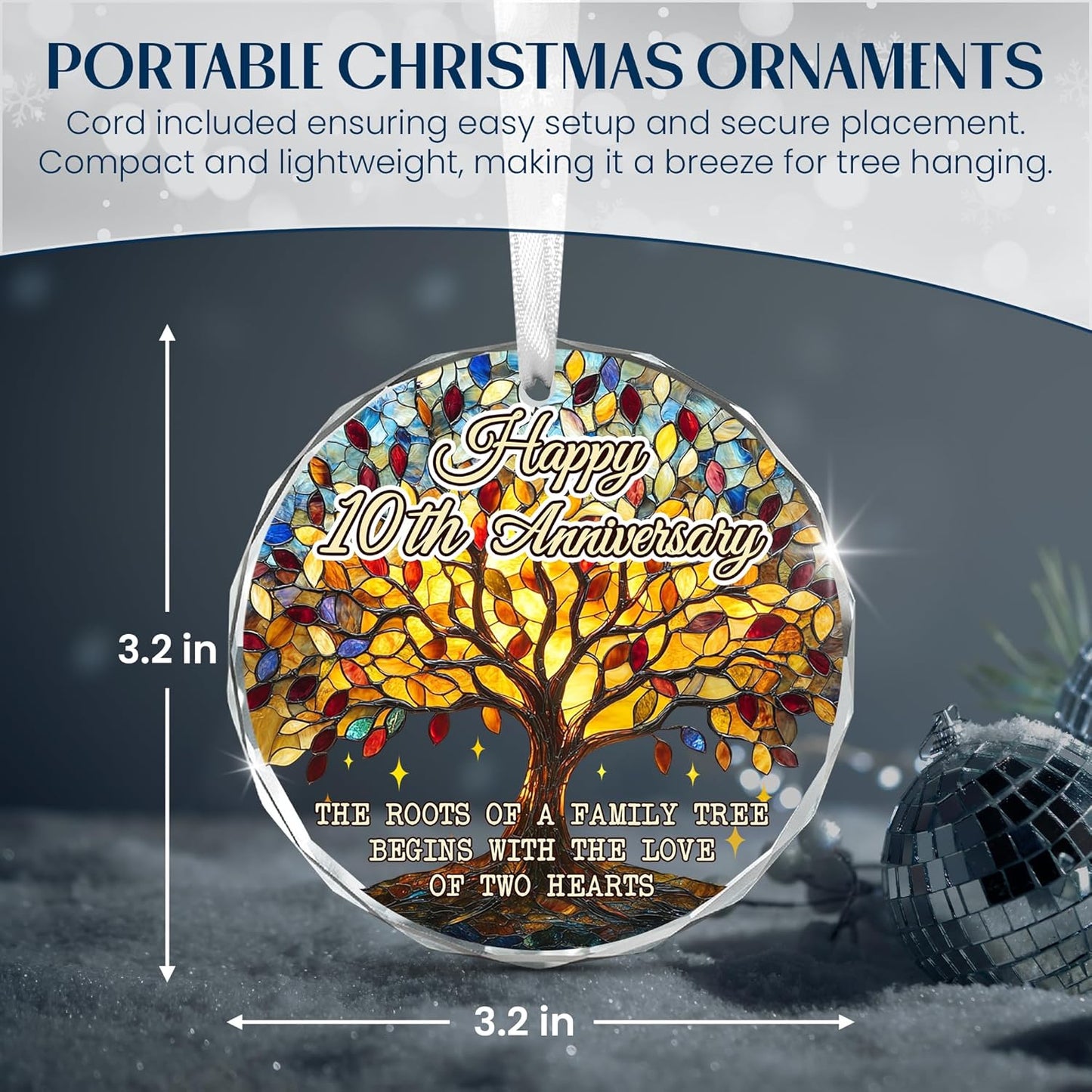10th Christmas Anniversary Wedding Gifts for Couples - Glass Christmas Ornaments 2025 for Tree Decorations - Anniversary Wedding Gifts for Women Men Him Her Husband Wife Parents Grandparents