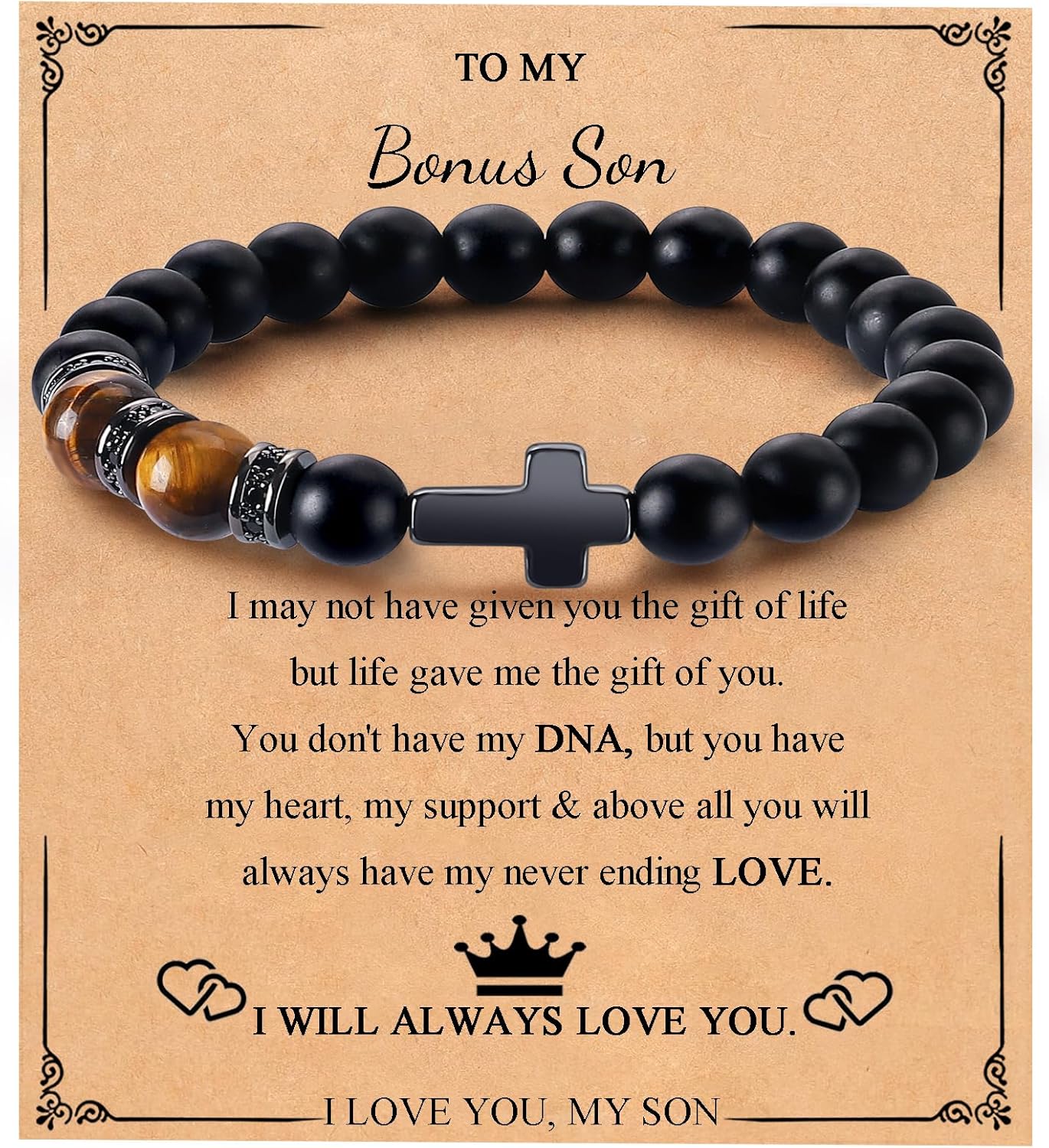 Mens Bracelet with Love Card Inspirational Jewelry Gifts for Man Christian Religious Baptism Valentines Day Graduation Retirement Christmas Beaded Bracelets Gifts