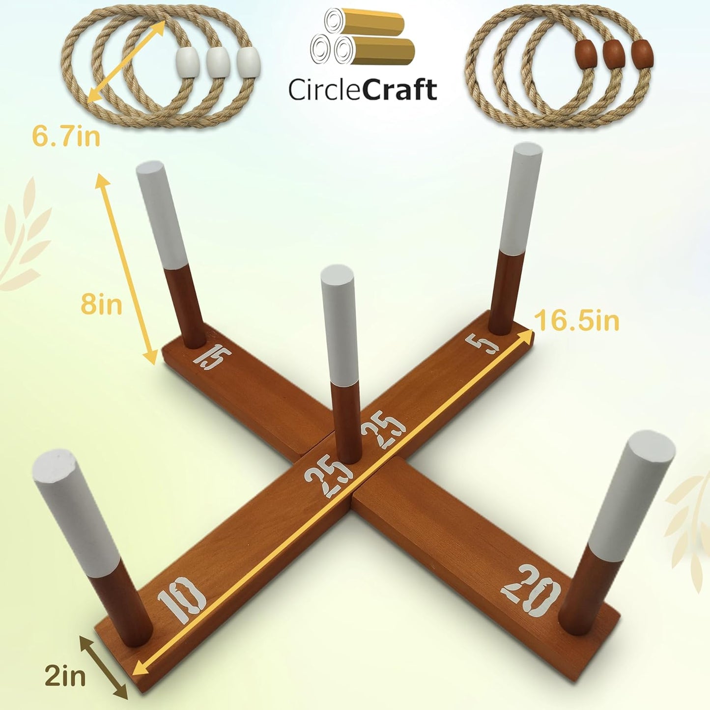 CircleCraft Rustic Ring Toss Game for Kids & Adults – Outdoor Yard Games with Rope Rings, Portable Wooden Lawn Game for Family Fun, Backyard, Beach, Camping & Picnic Activities for Christmas & Easter