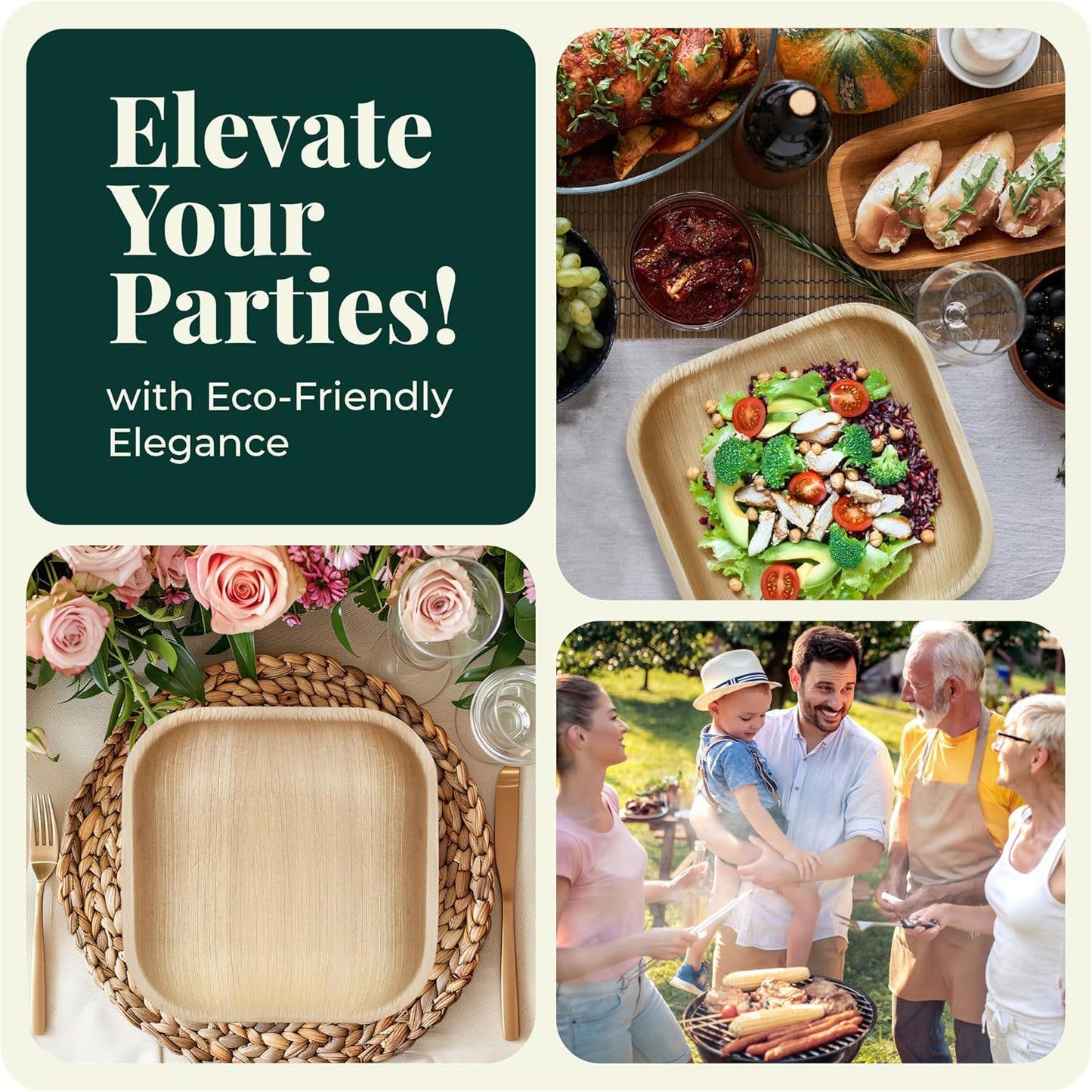 Palm Leaf Plates Bamboo Paper Disposable 2.5 Inch Small Mini Sushi Square Party Plates 100 Pack Bulk Biodegradable Compostable Elegant Alternative To Wooden Plastic Plate By KoalaLove