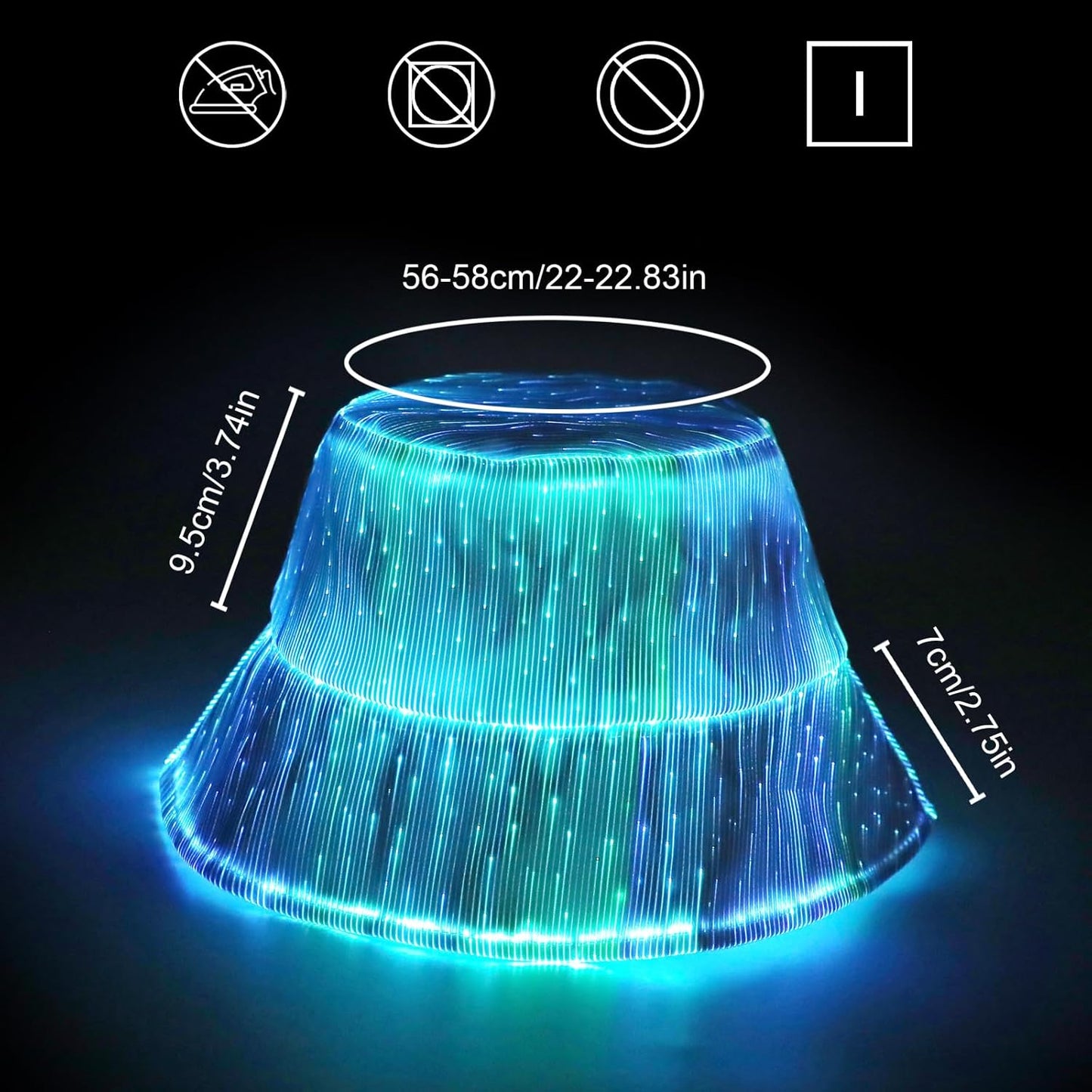 LED bucket hat, Rave hat with light up hat 7 colors crazy hat, Glowing in the dark hat with USB rechargeable